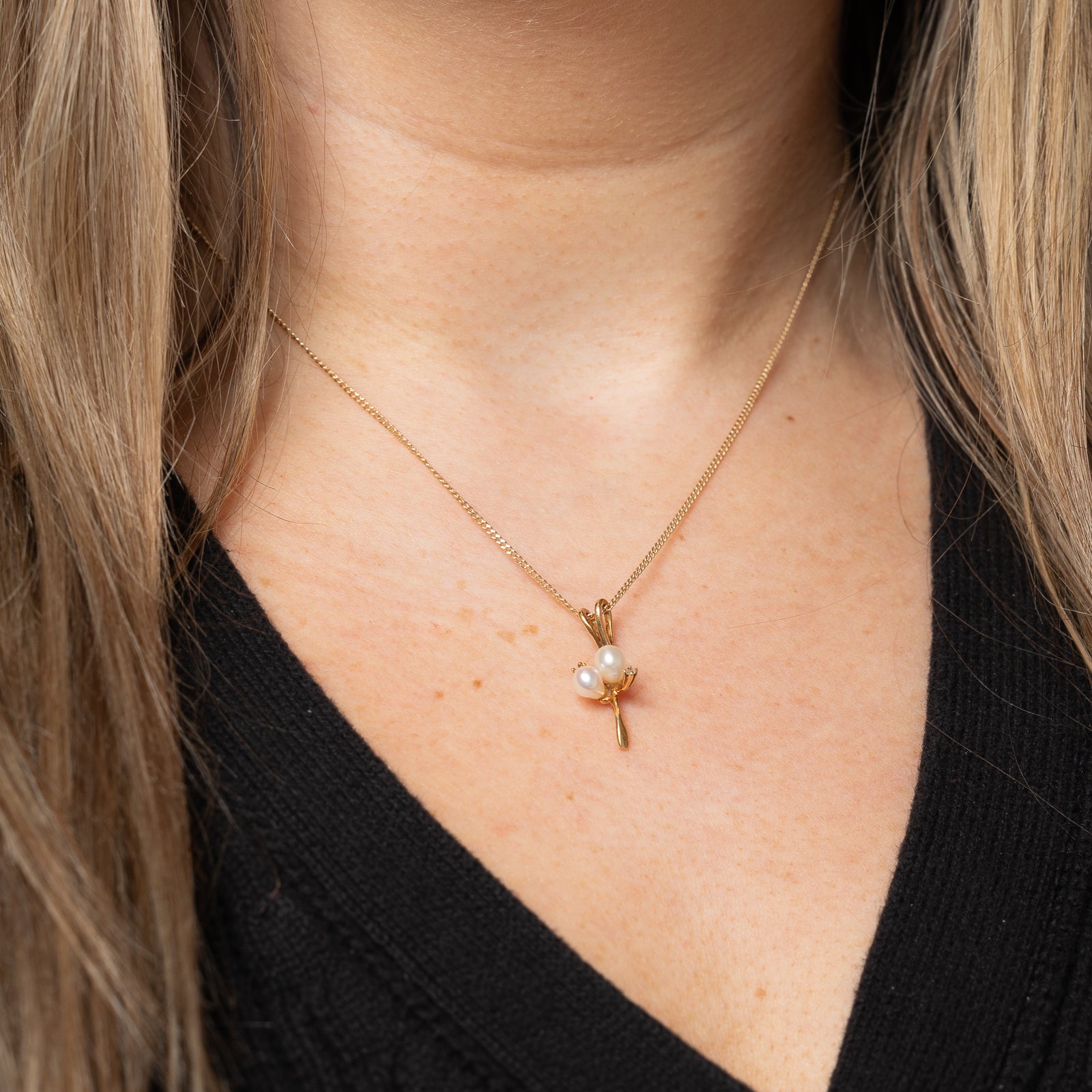 Pendentif goutte en perle et diamant | 0,03 ct | 