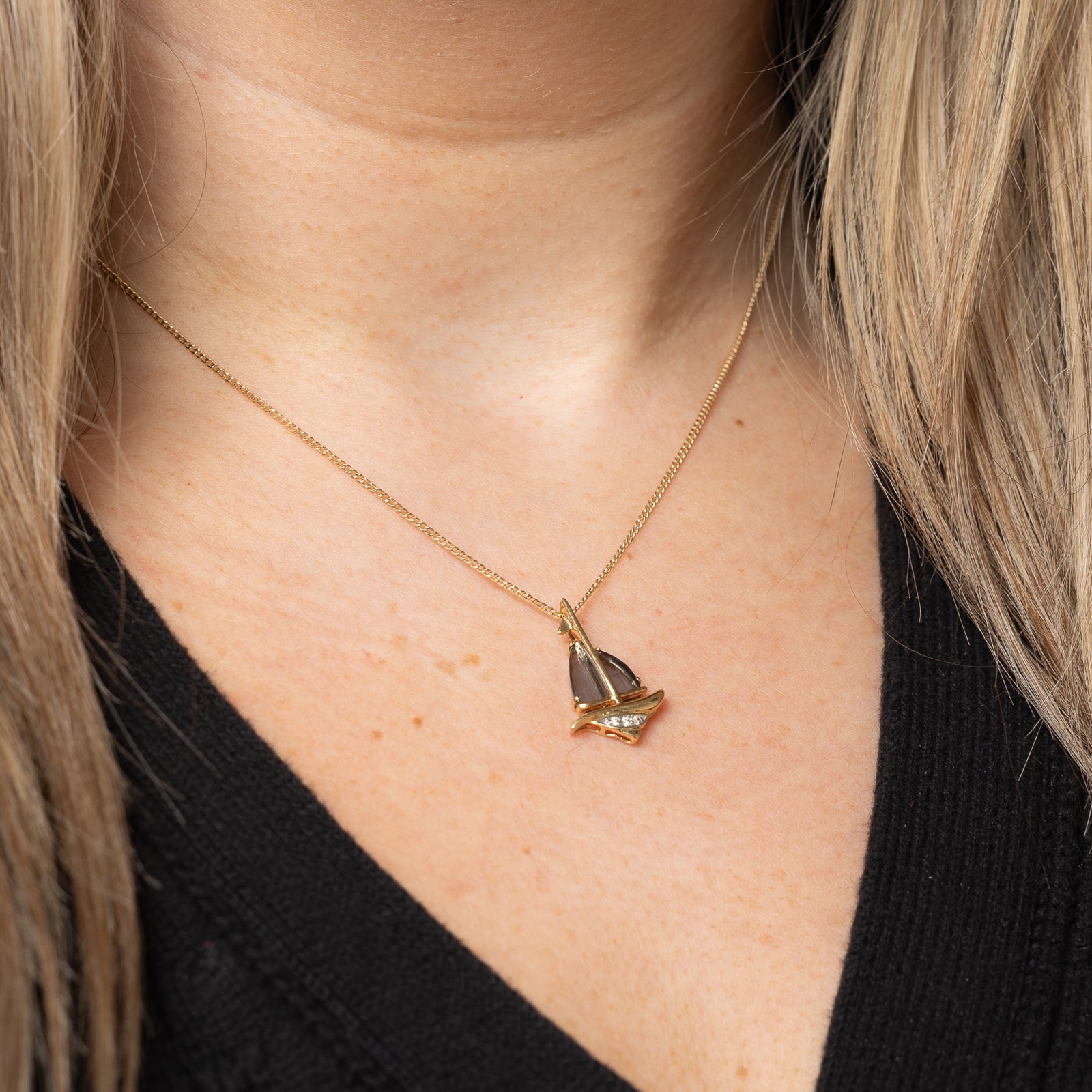 Smokey Quartz & Diamond Sailboat Pendant | 1.50ctw, 0.01ctw |