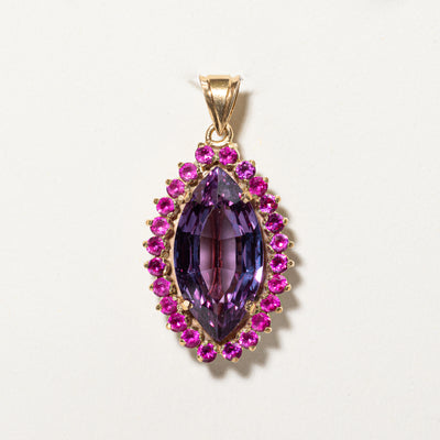 Colour Change Synthetic Purple Sapphire & Synthetic Ruby Halo Pendant | 7.50ct, 0.48ctw |