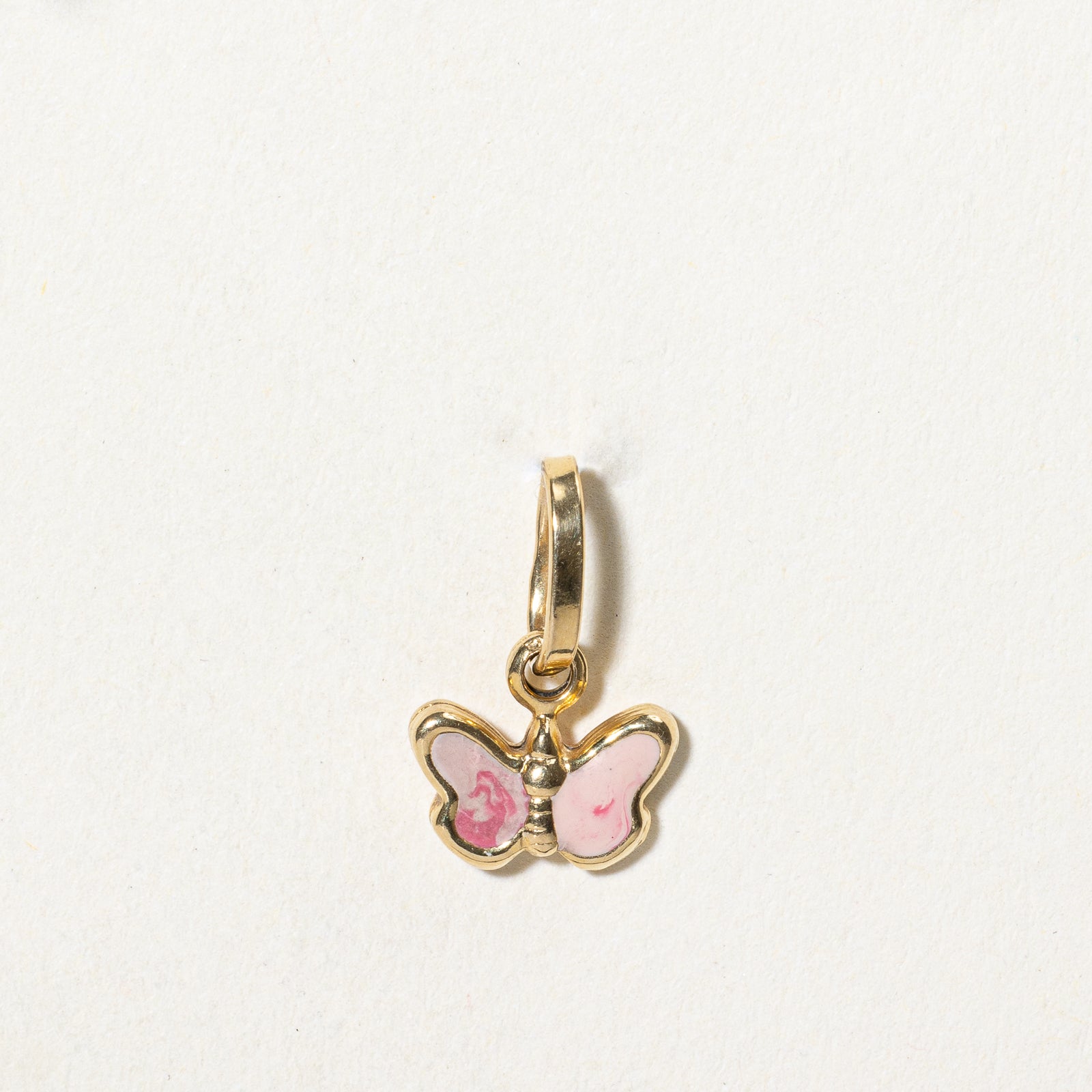 14k Yellow Gold Pink Butterfly Charm