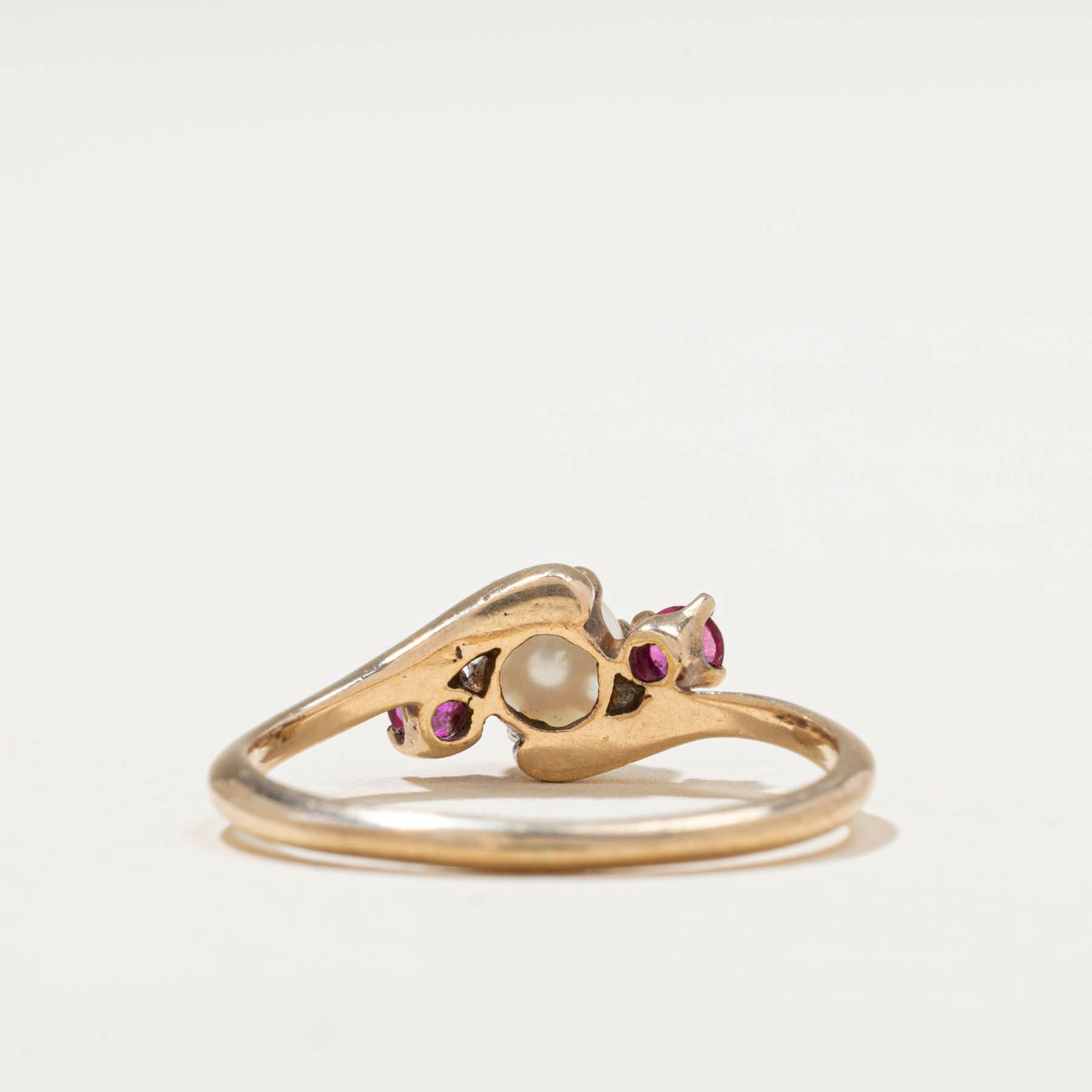 Pearl & Synthetic Ruby Bypass Ring | 0.10ctw | SZ 7