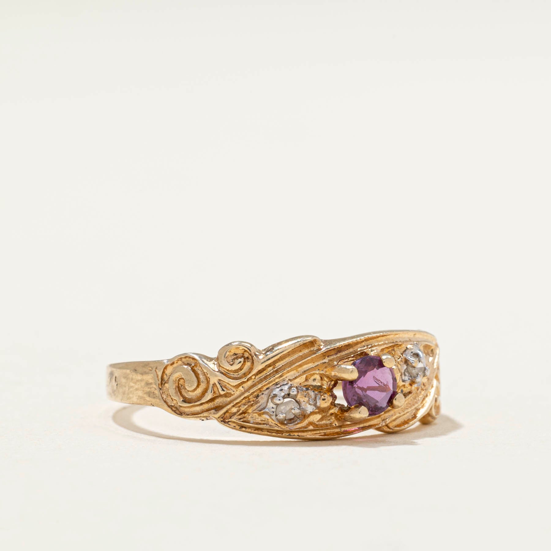 Ruby & Diamond Textured Ring | 0.16ct | 0.01ctw | SZ 7