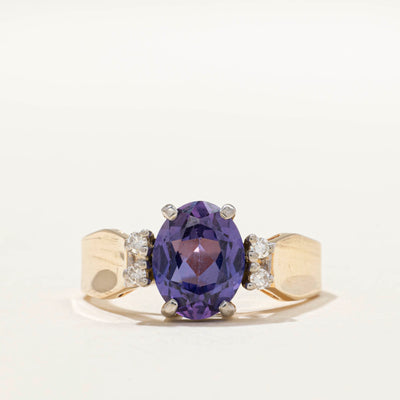 Oval Cut Synthetic Sapphire & Natural Diamond Ring | 2.20ct | 0.08ctw | SZ 6.5