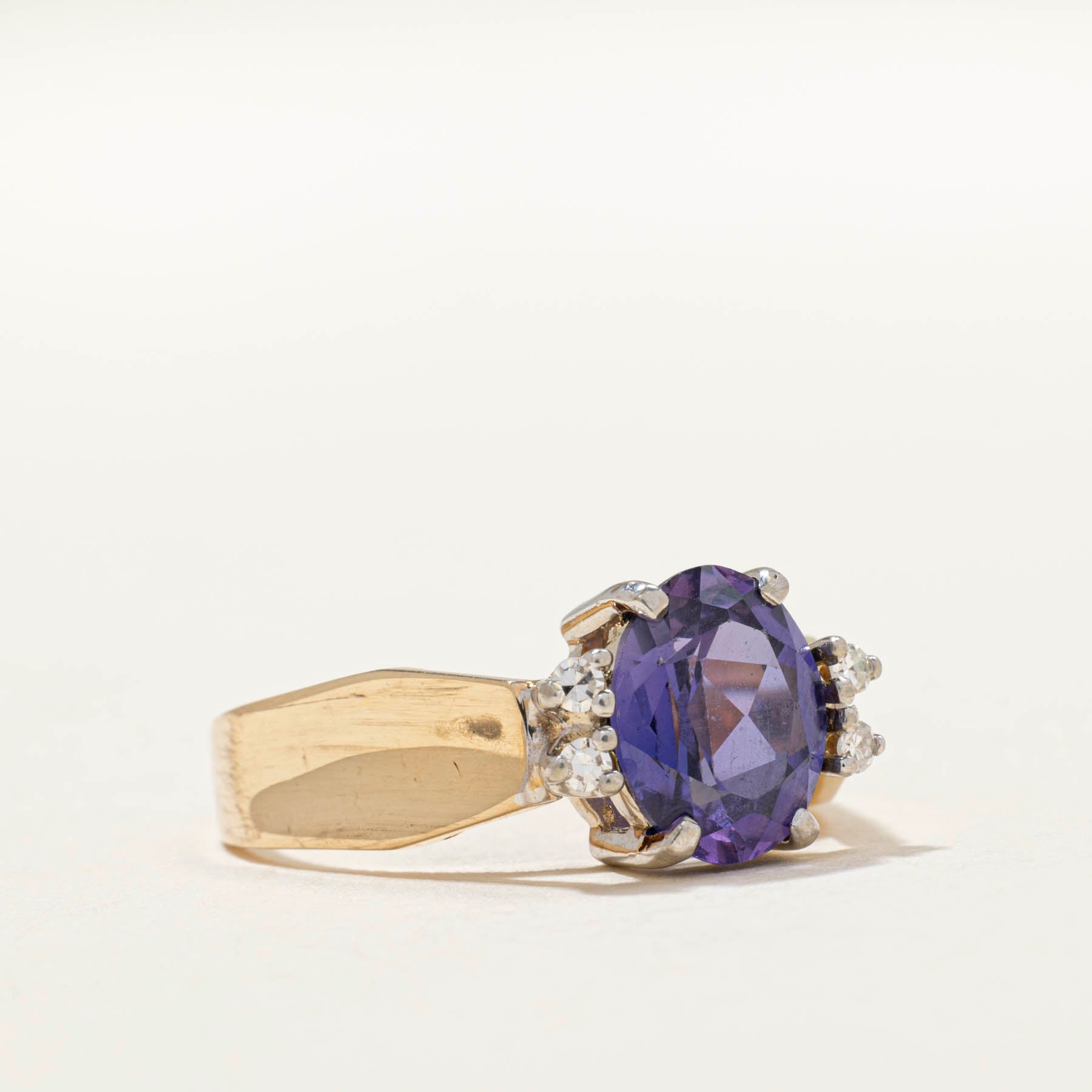 Oval Cut Synthetic Sapphire & Natural Diamond Ring | 2.20ct | 0.08ctw | SZ 6.5
