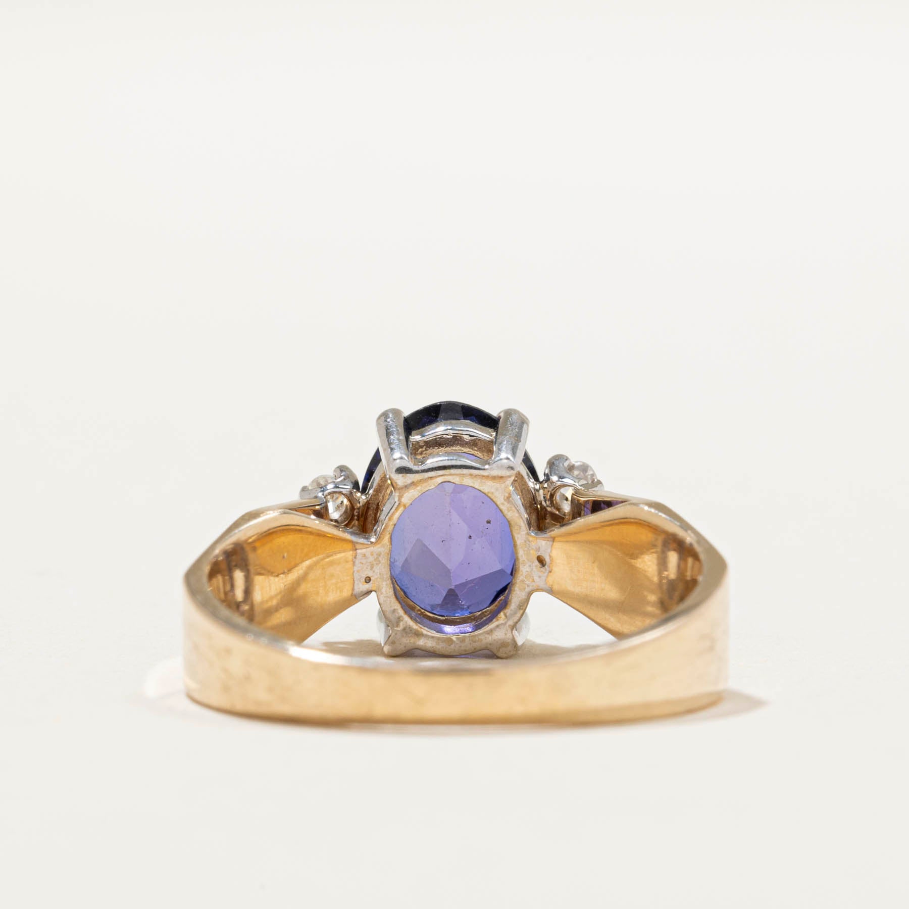 Oval Cut Synthetic Sapphire & Natural Diamond Ring | 2.20ct | 0.08ctw | SZ 6.5