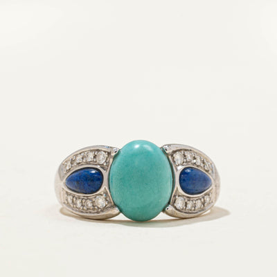 Amazonite, Dyed Lapis & Diamond Ring | 1.90ctw | 0.05ctw | SZ 5.5