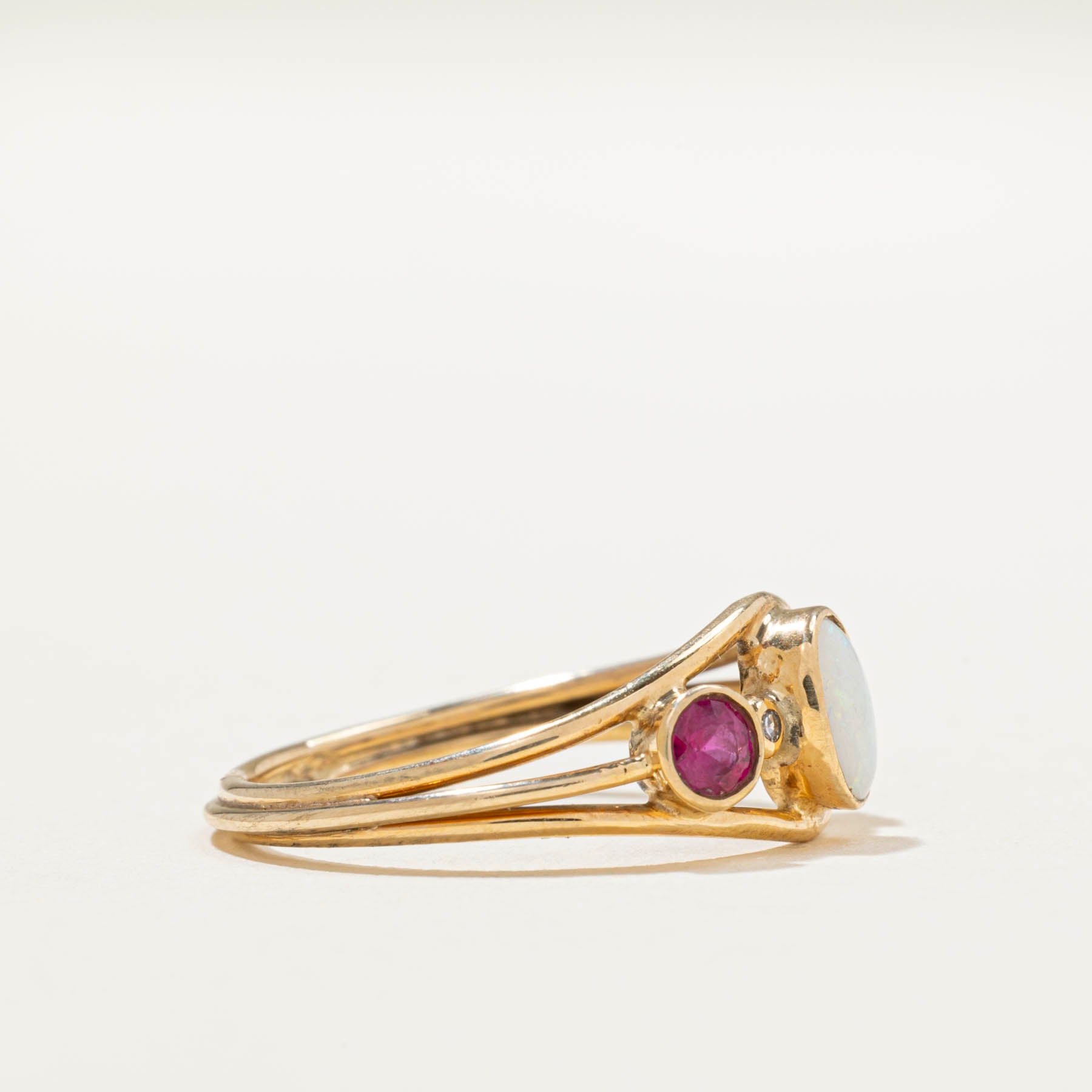 Bezel Set Opal & Synthetic Ruby Open Ring | 0.75ctw | 0.008ctw | SZ 6.75