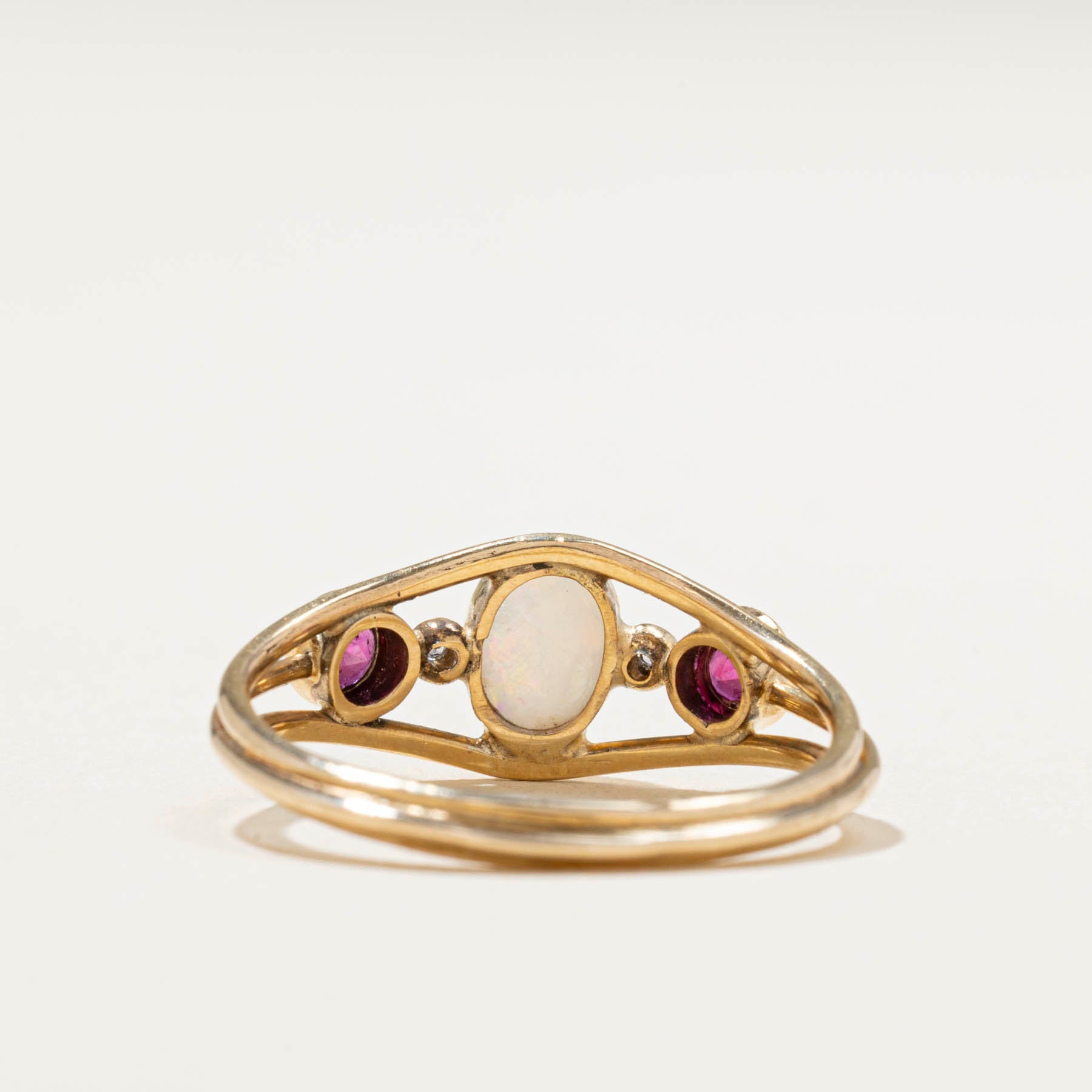 Bezel Set Opal & Synthetic Ruby Open Ring | 0.75ctw | 0.008ctw | SZ 6.75