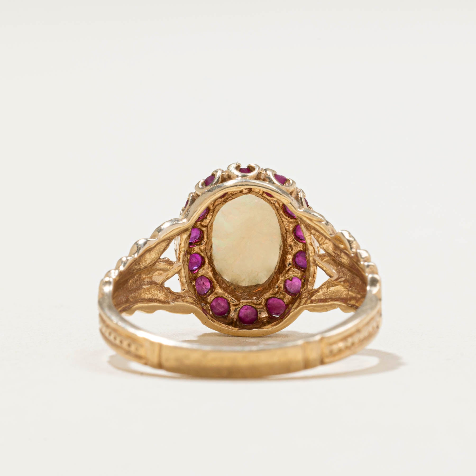 Opal & Ruby Halo Textured Ring | 0.98ctw | SZ 6.75