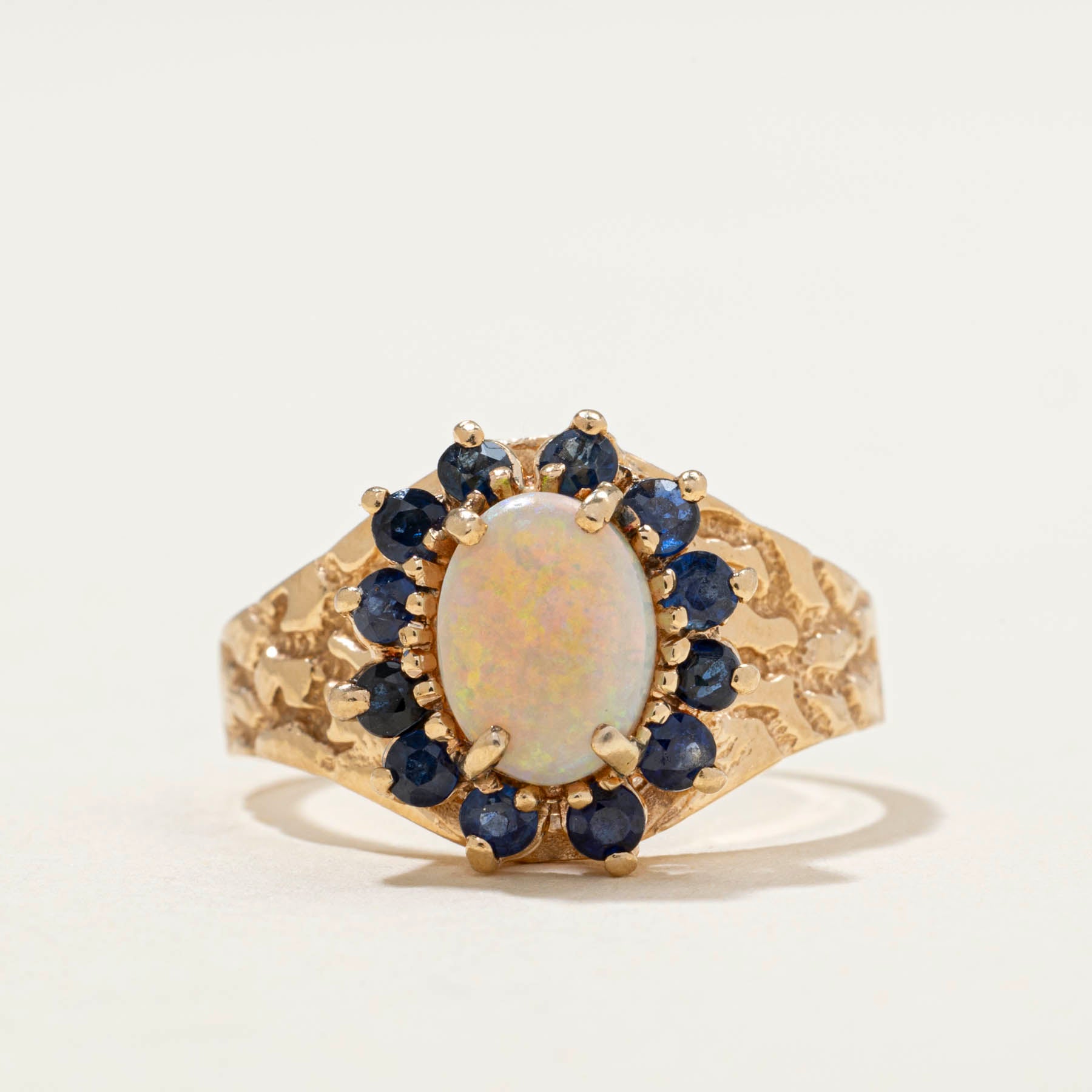 Opal & Synthetic Sapphire Petal Ring | 1.12ctw | SZ 6.5