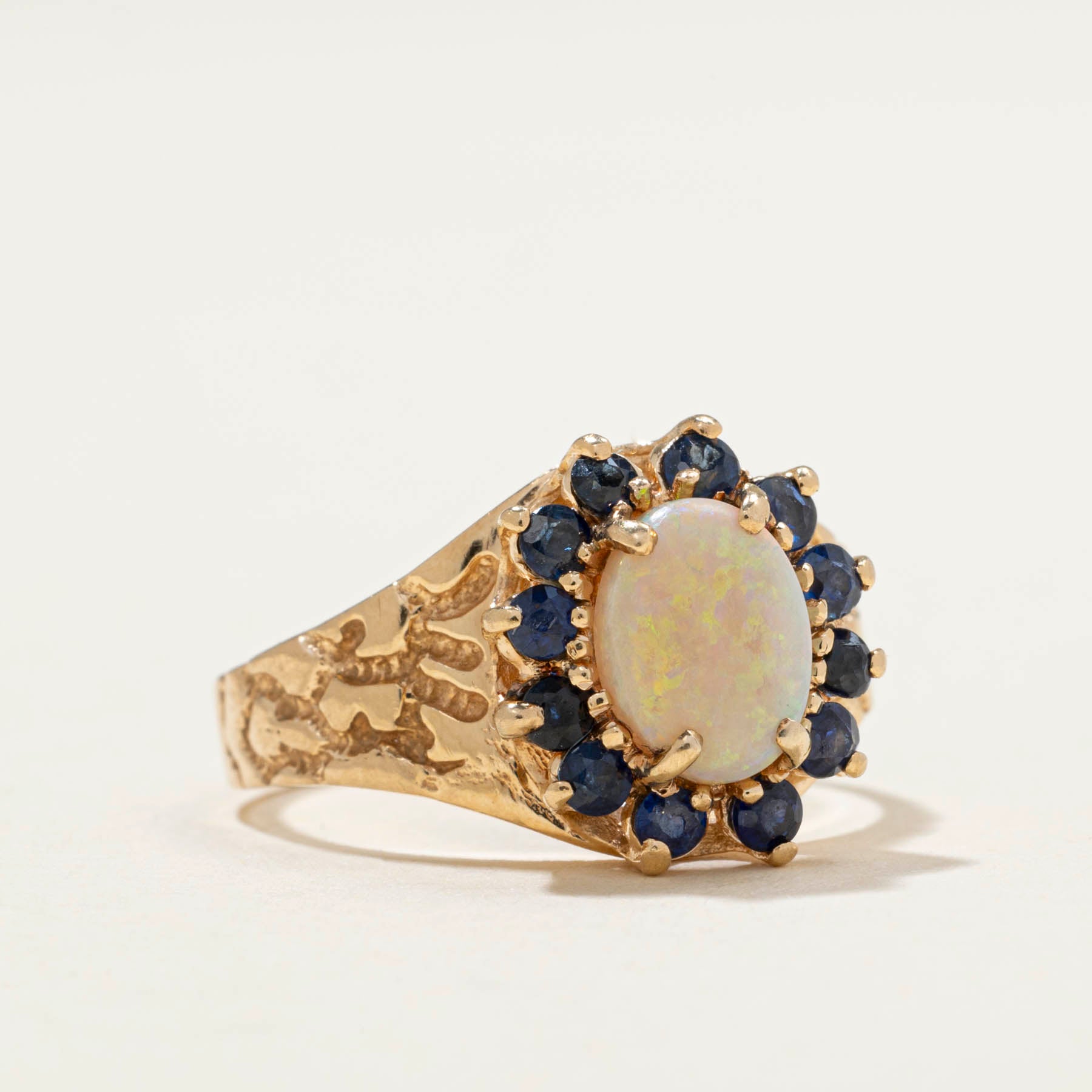Opal & Synthetic Sapphire Petal Ring | 1.12ctw | SZ 6.5