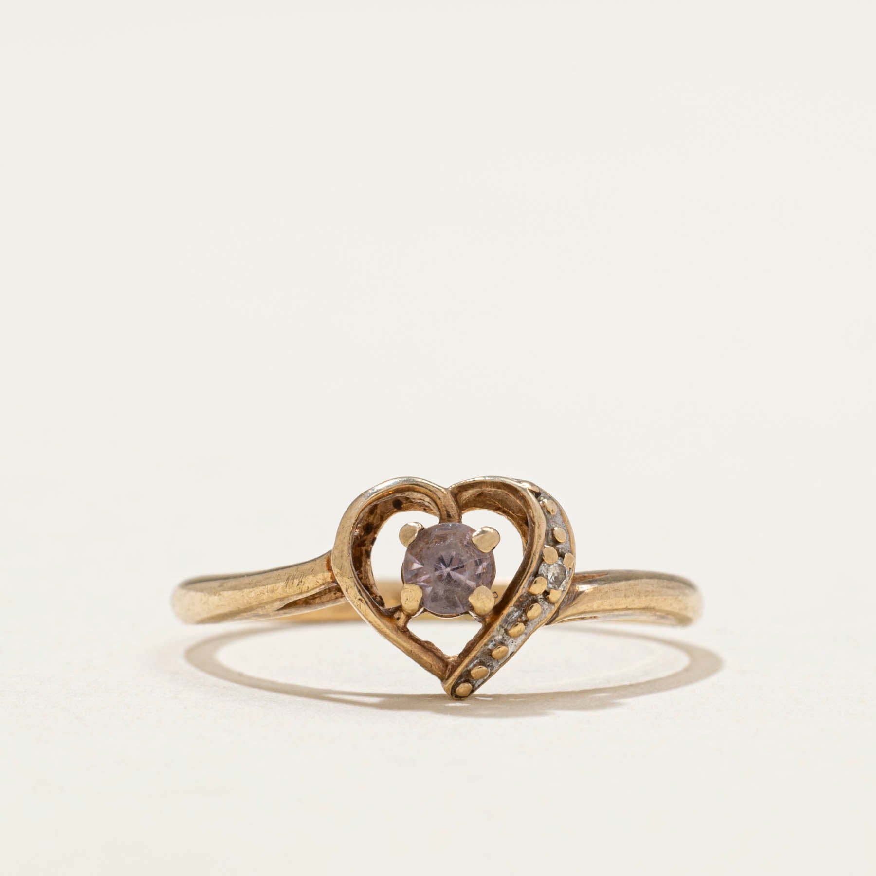 Amethyst & Diamond Heart Ring | 0.005ct | 0.10ct | SZ 5.25