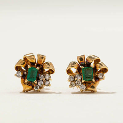 Emerald & Diamond Abstract Stud Earrings | 0.40ctw | 0.22ctw |