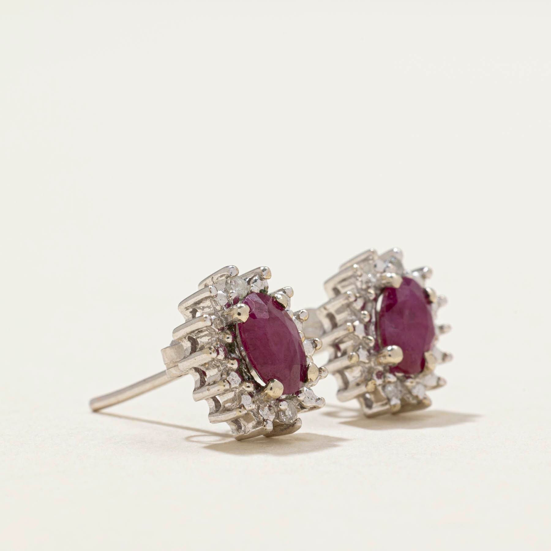 Ruby & Diamond Petal Stud Earrings | 0.80ctw | 0.02ctw |