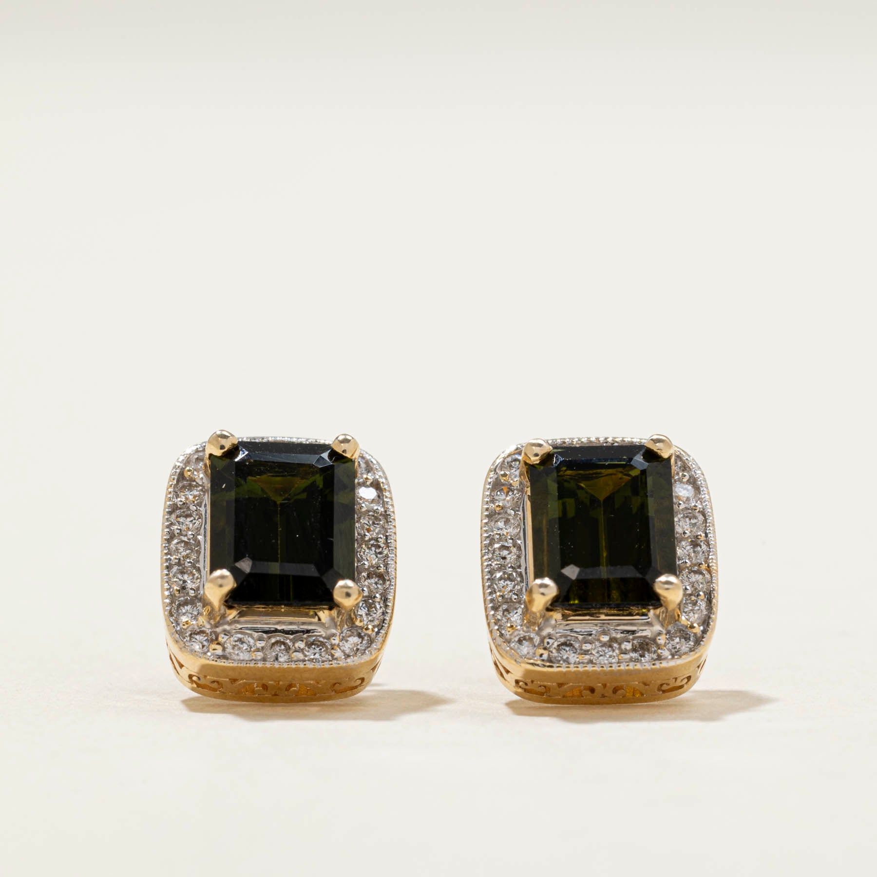 Tourmaline & Diamond Halo Stud Earrings | 2.60ctw | 0.25ctw |