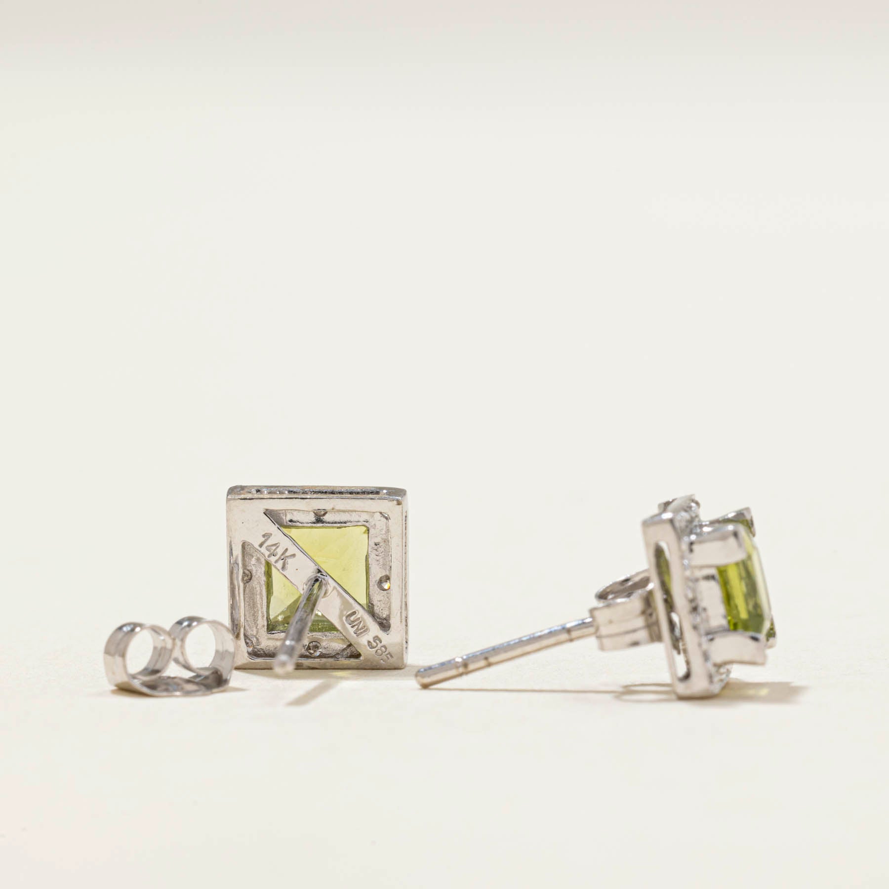 Peridot & Diamond Stud Earrings | 0.80ctw | 0.08ctw