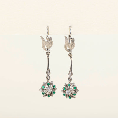 Diamond & Emerald Drop Earrings | 0.21ctw | 0.05ctw