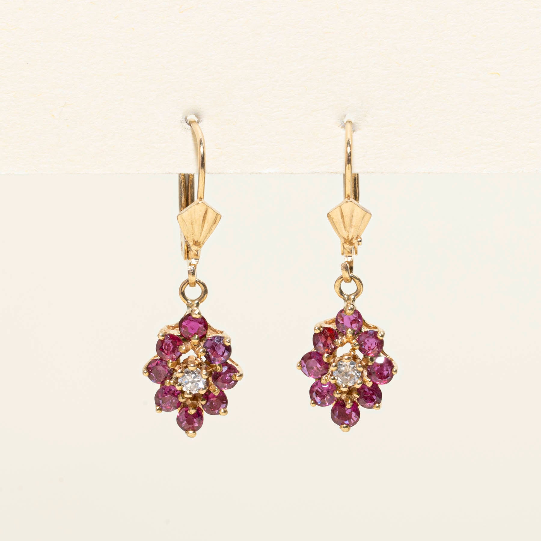 Ruby & Diamond Petal Drop Earrings | 0.51ctw | | 0.10ctw |