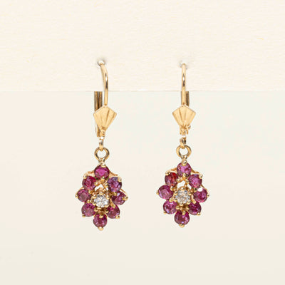 Ruby & Diamond Petal Drop Earrings | 0.51ctw | | 0.10ctw |