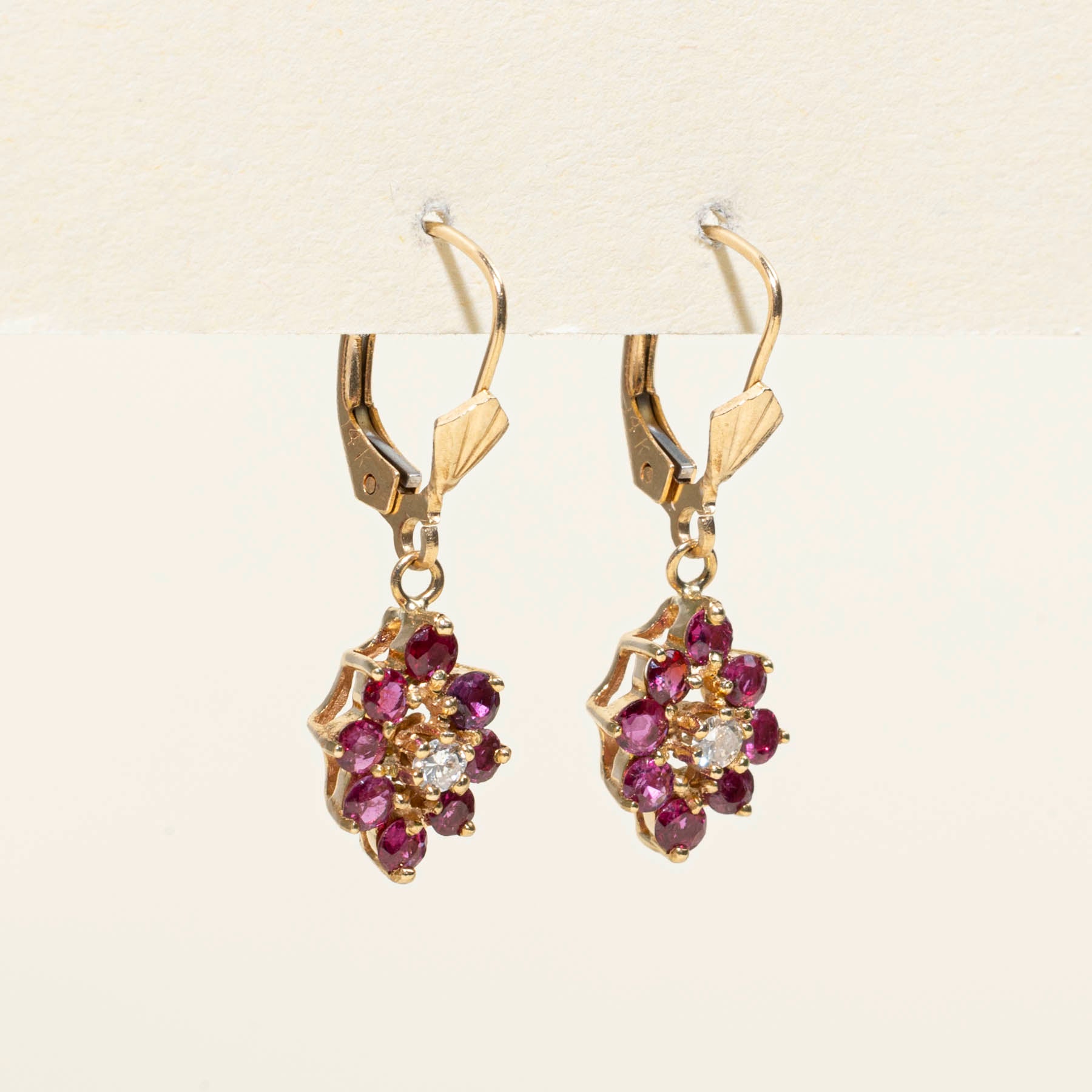 Ruby & Diamond Petal Drop Earrings | 0.51ctw | | 0.10ctw |