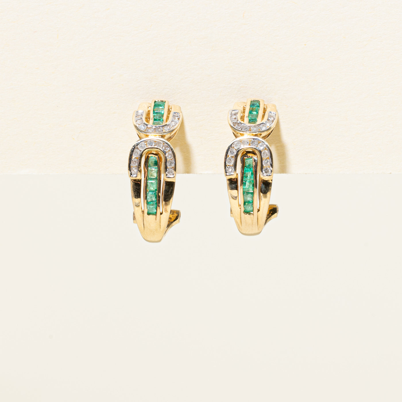 Emerald & Diamond Omega Back Earrings | 0.15ctw | 0.20ctw |