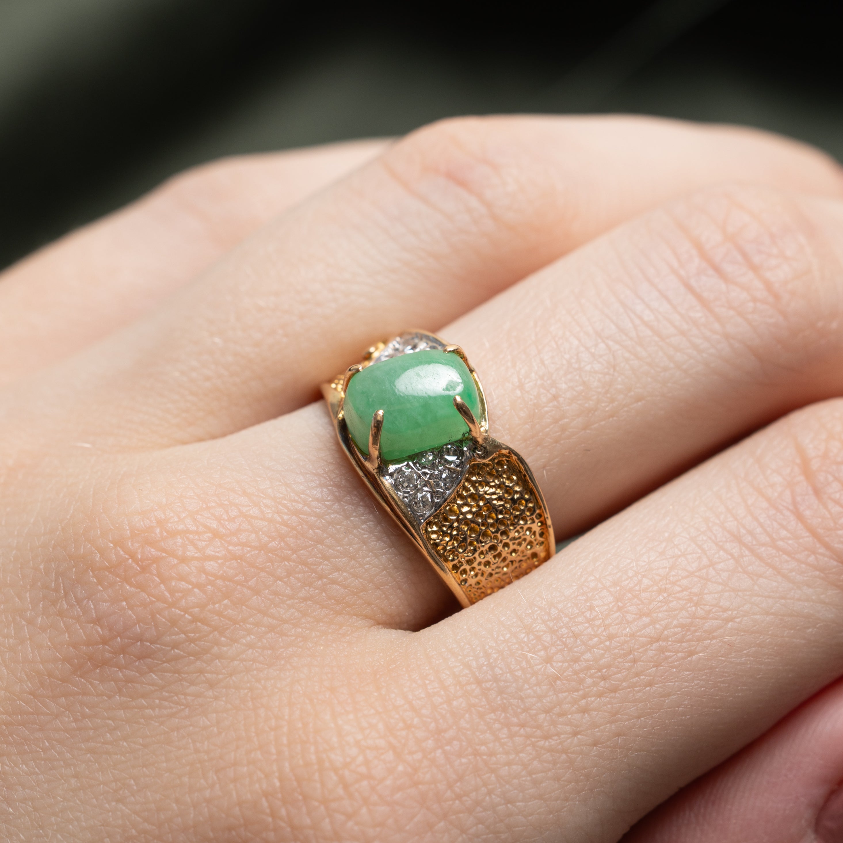 Jadeite & Diamond Textured Ring | 1.60ct, 0.10ctw | SZ 8