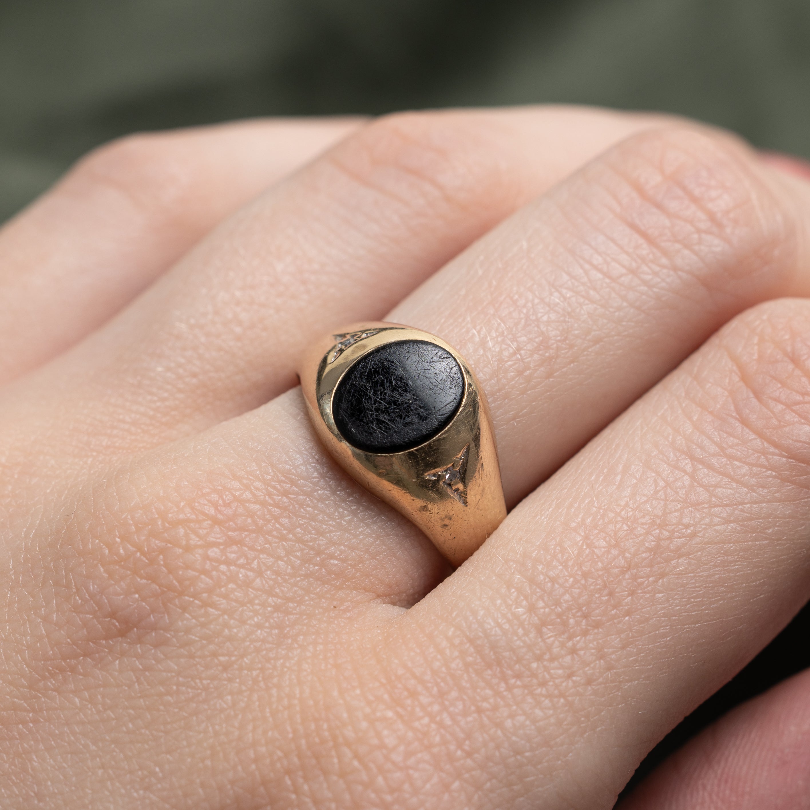 Flush Set Onyx & Diamond Signet Ring | 1.26ct, 0.006ctw | SZ 8.25