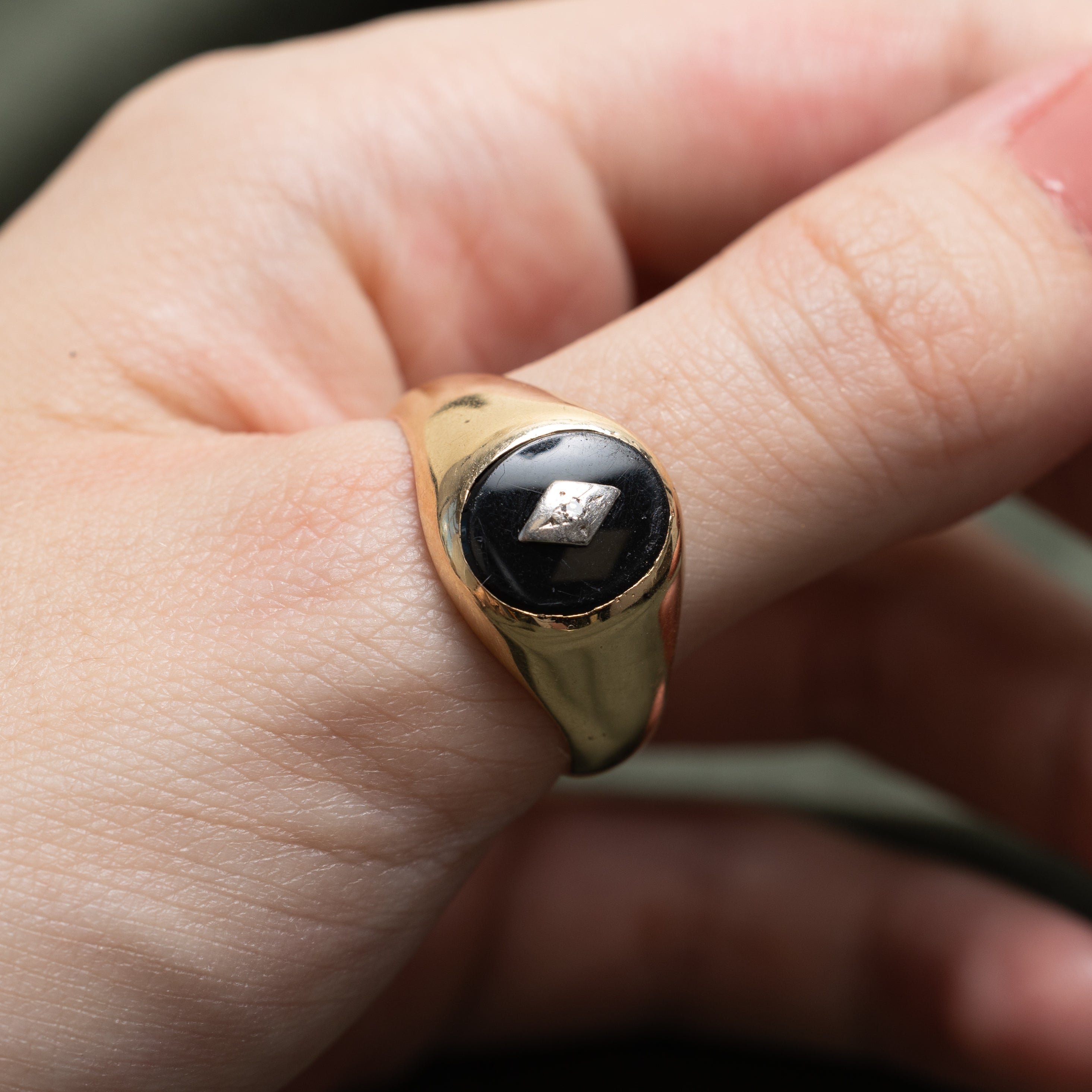 Flush Set Onyx & Diamond Signet Ring | 2.03ct, 0.005ct | SZ 11.75