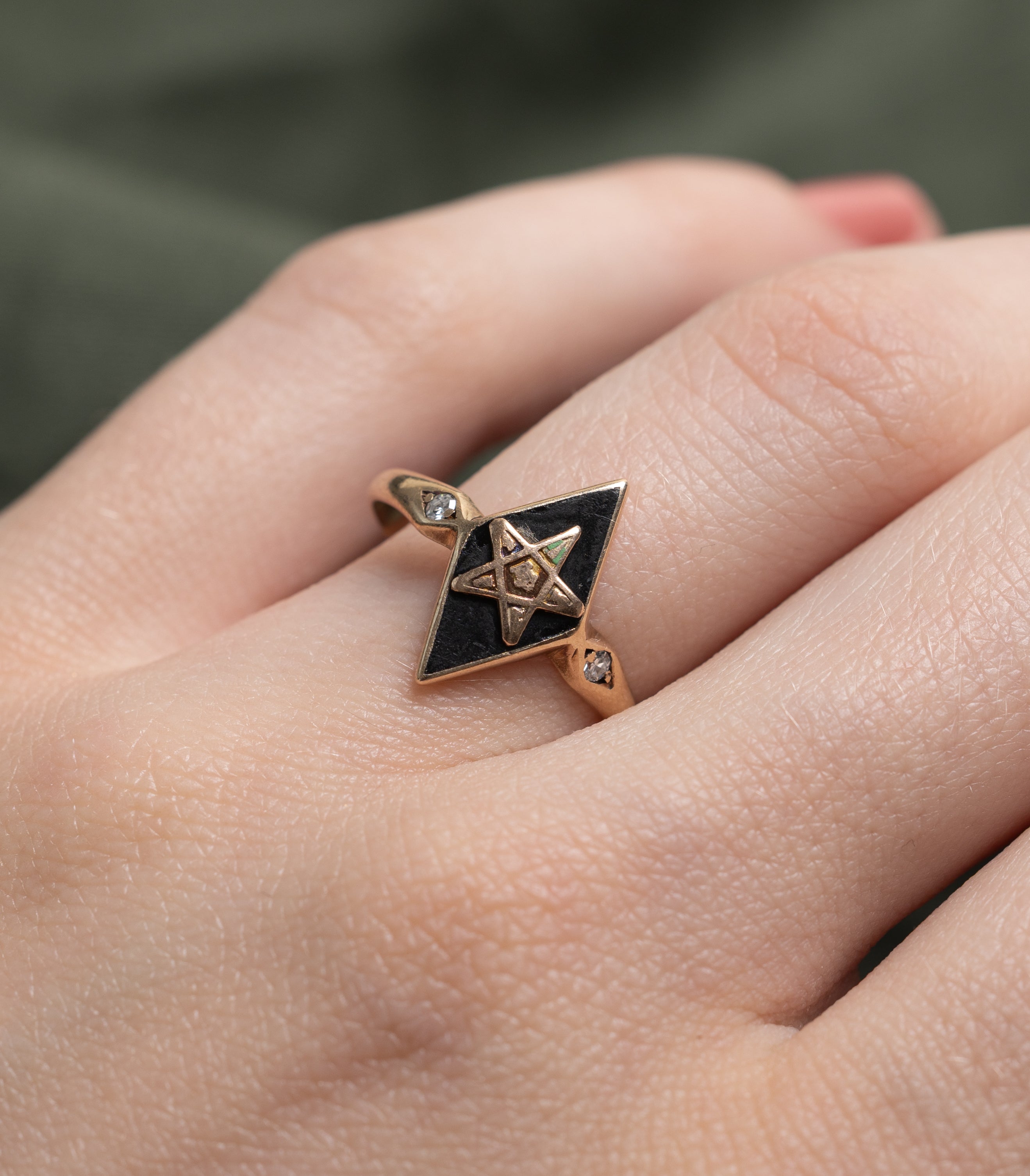 Onyx & Diamond Masonic Eastern Star Ring | 0.75ct, 0.04ctw | SZ 7