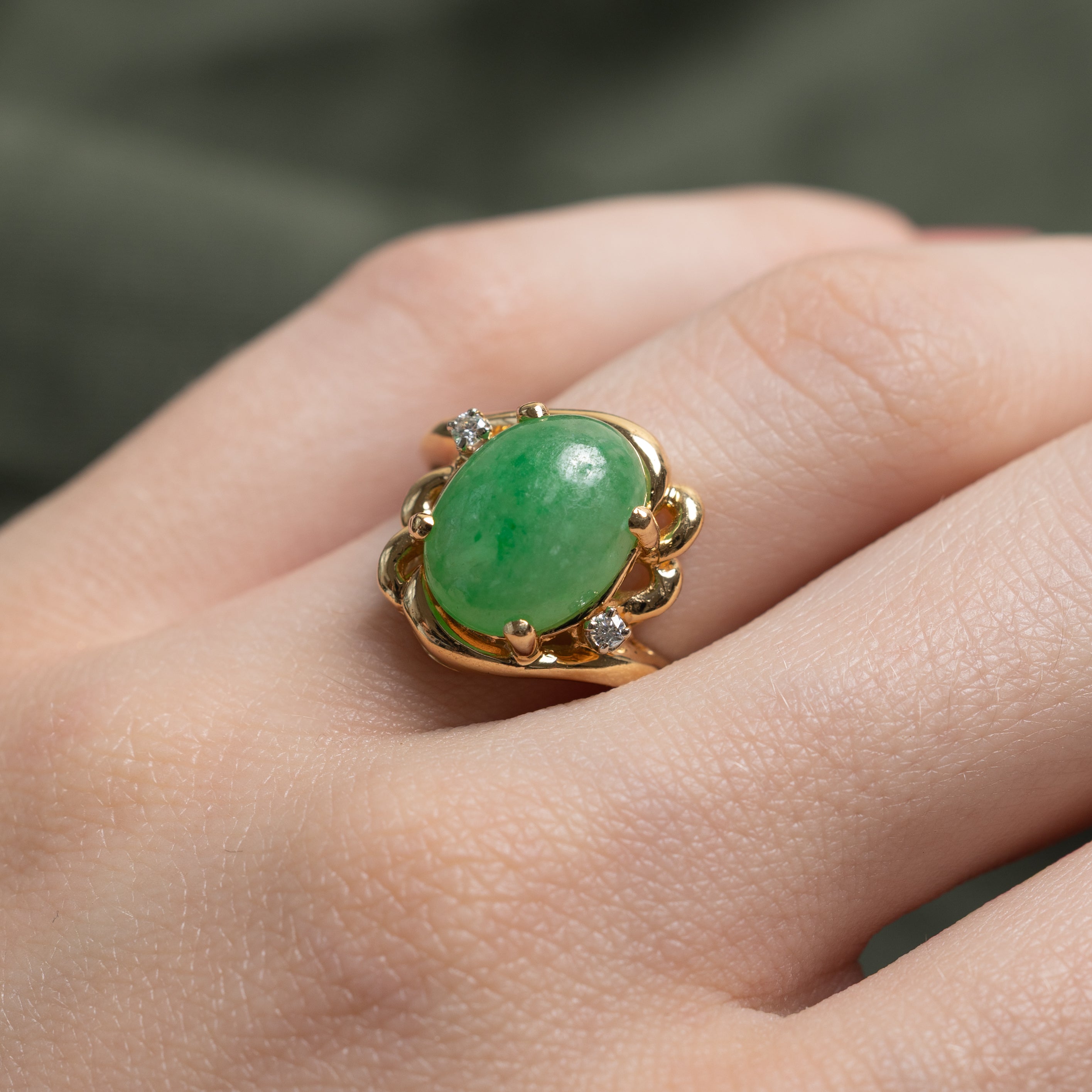 18k Jadeite & Diamond Bypass Cocktail Ring | 5.37ct, 0.05ctw | SZ 5.5
