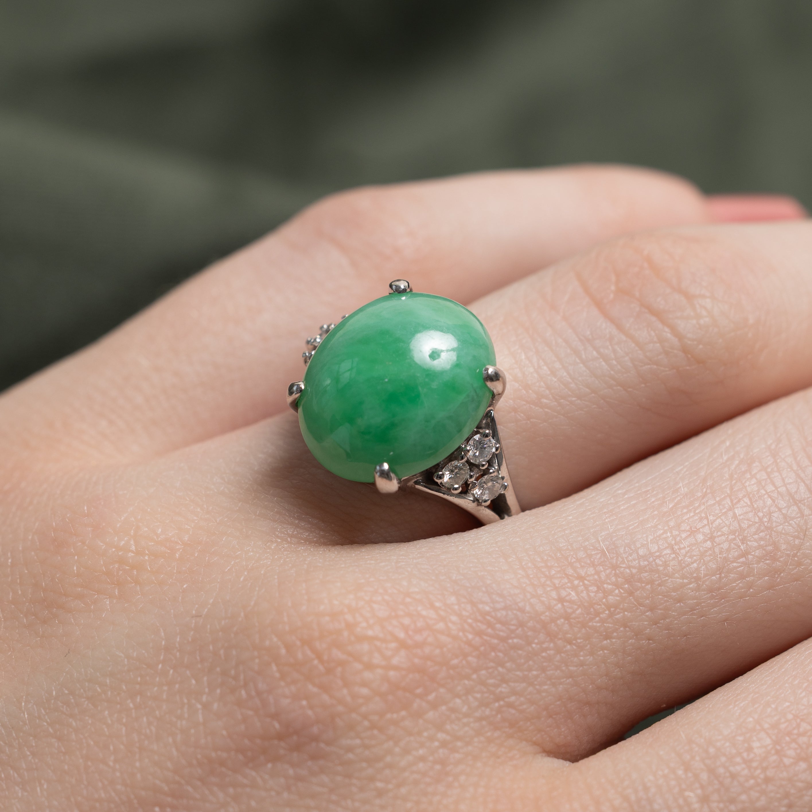 18k Cabochon Jadeite & Diamond Cocktail Ring | 11.16ct, 0.24ctw | SZ 5.5