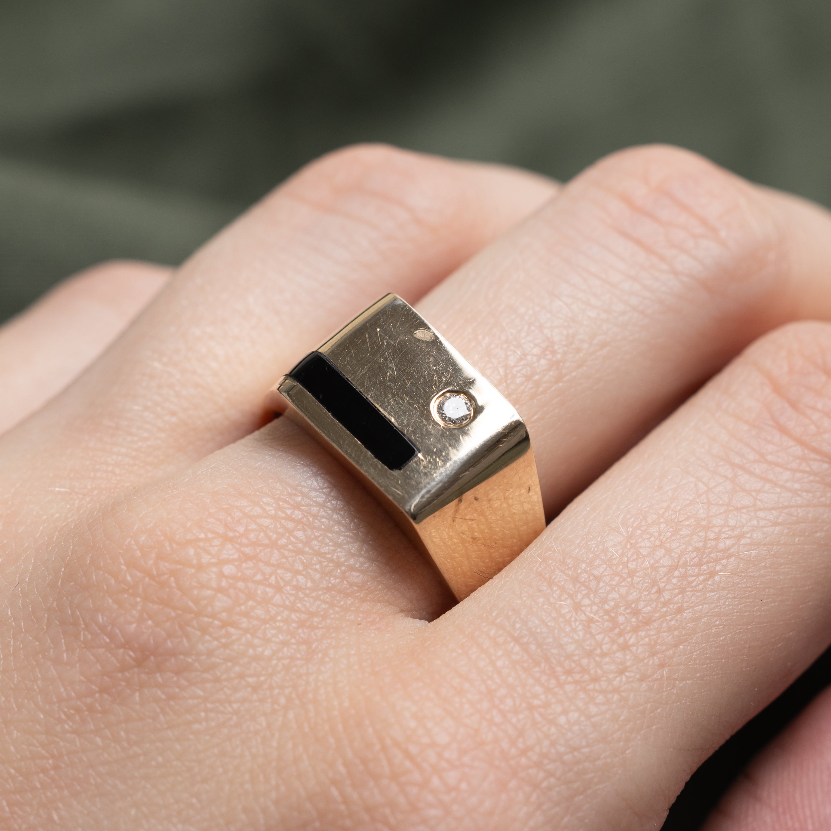 Flush Set Diamond Plain Enamel Signet Ring | 0.06ct | SZ 10