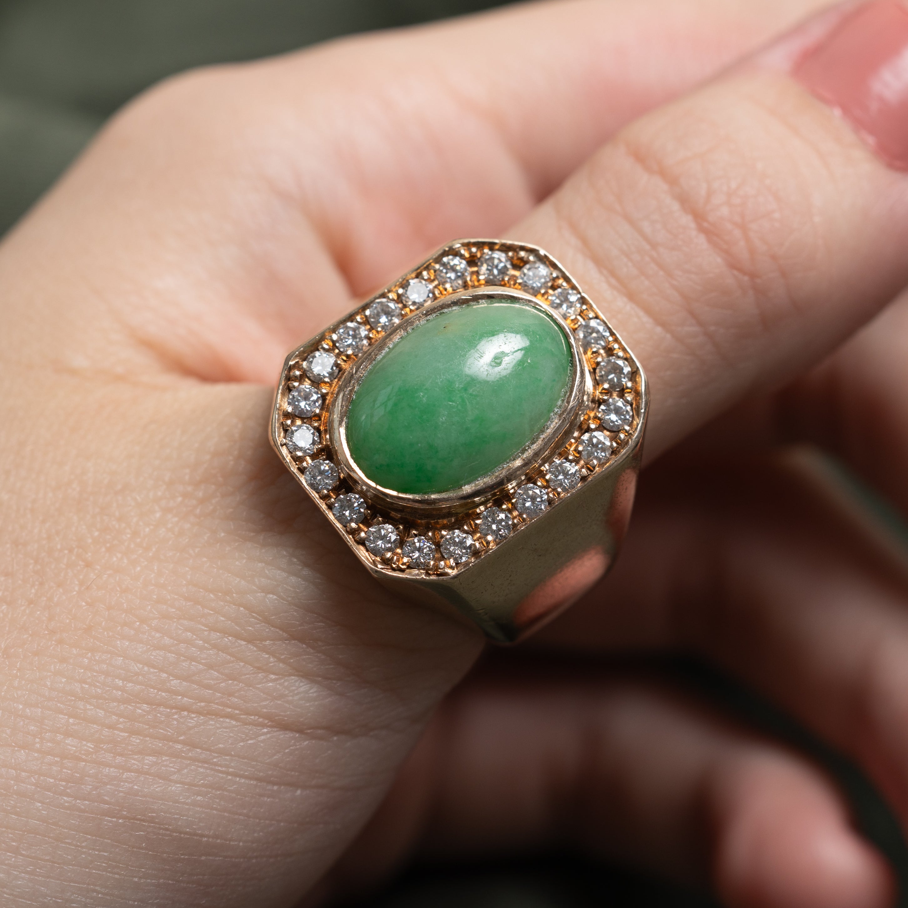 Cabochon Jadeite & Diamond Halo Cocktail Ring | 7.48ct, 0.88ctw | SZ 11