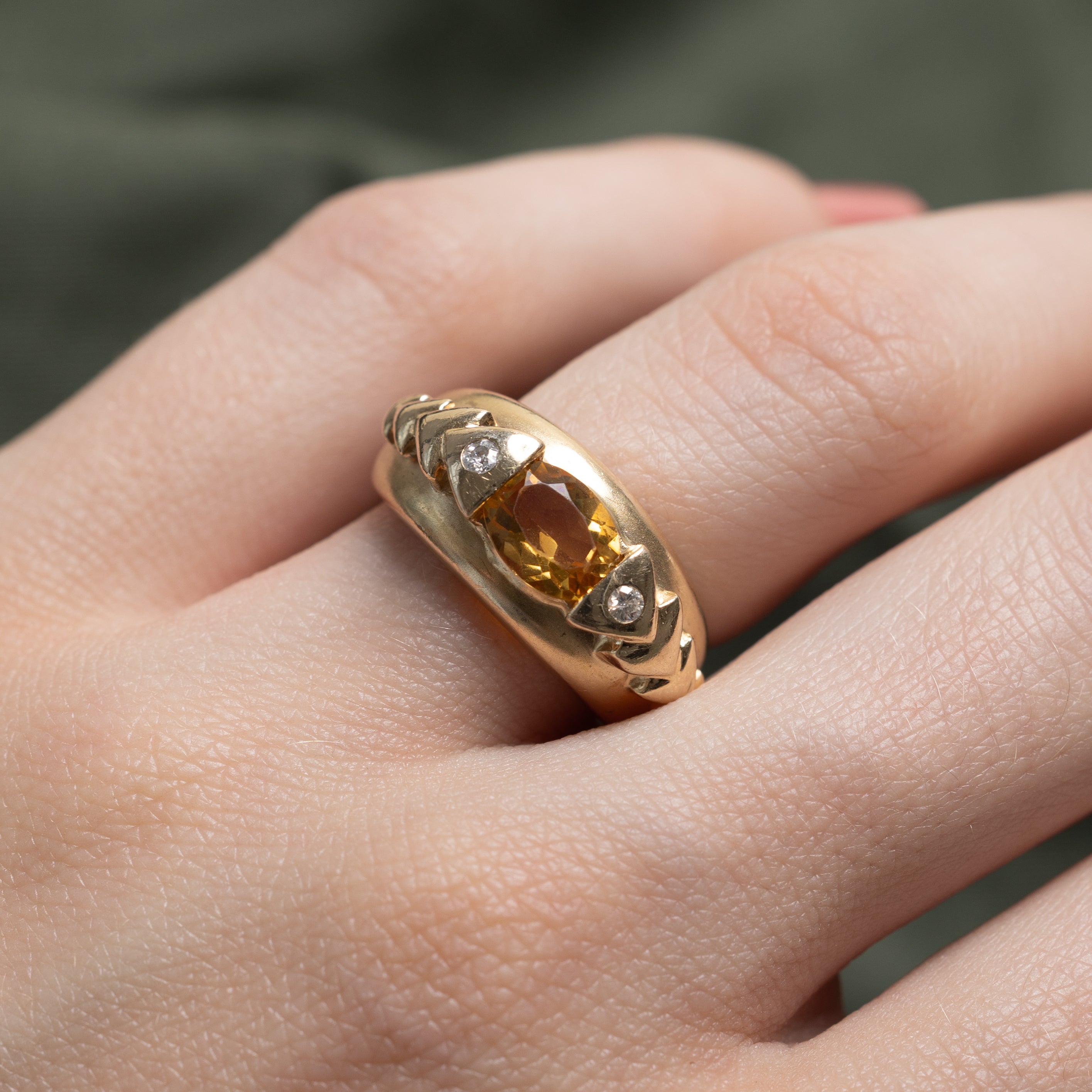 East West Citrine & Diamond Triangle Dome Ring | 0.86ct, 0.04ctw | SZ 5.25