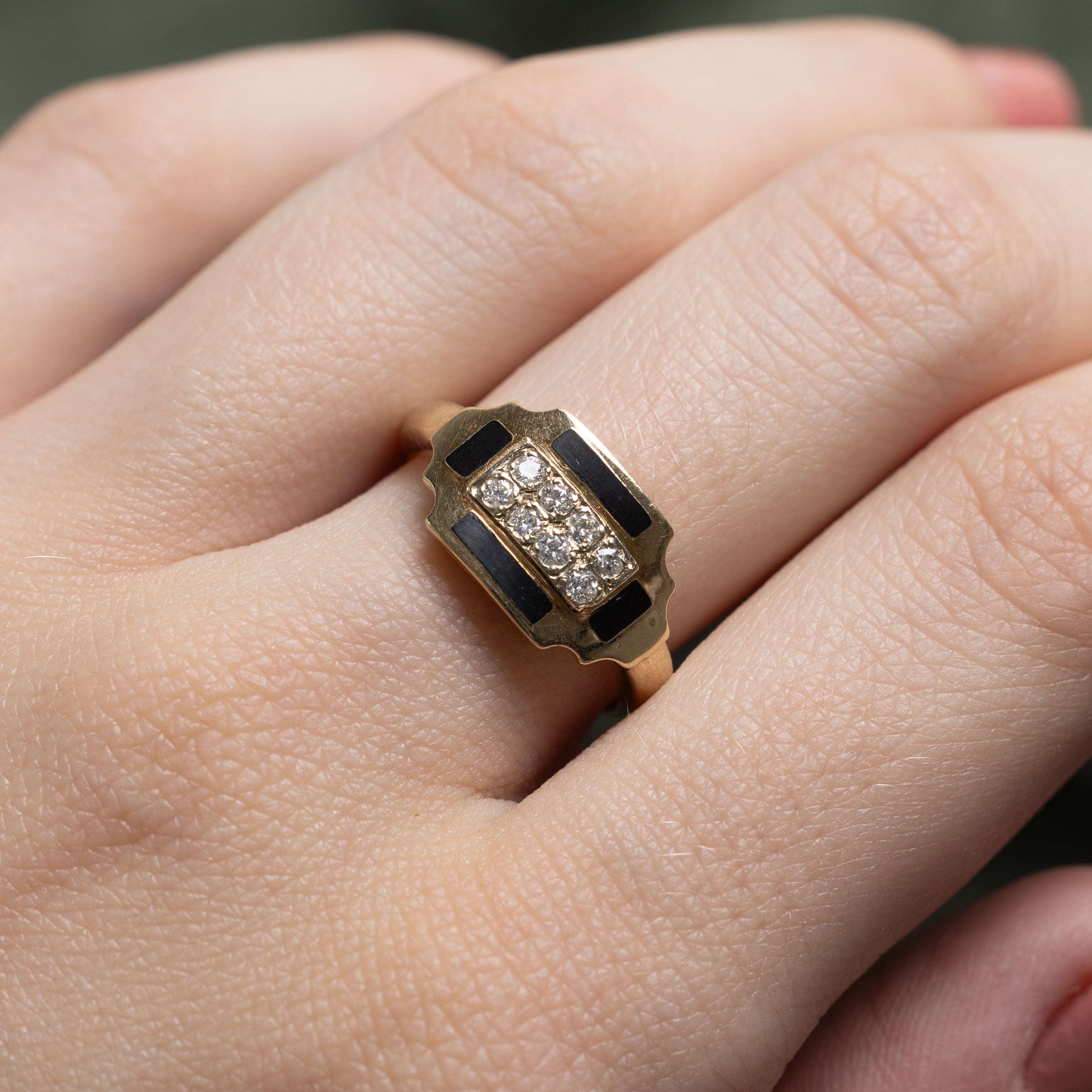 Diamond Grid Enamel Ring | 0.16ctw | SZ 6.5