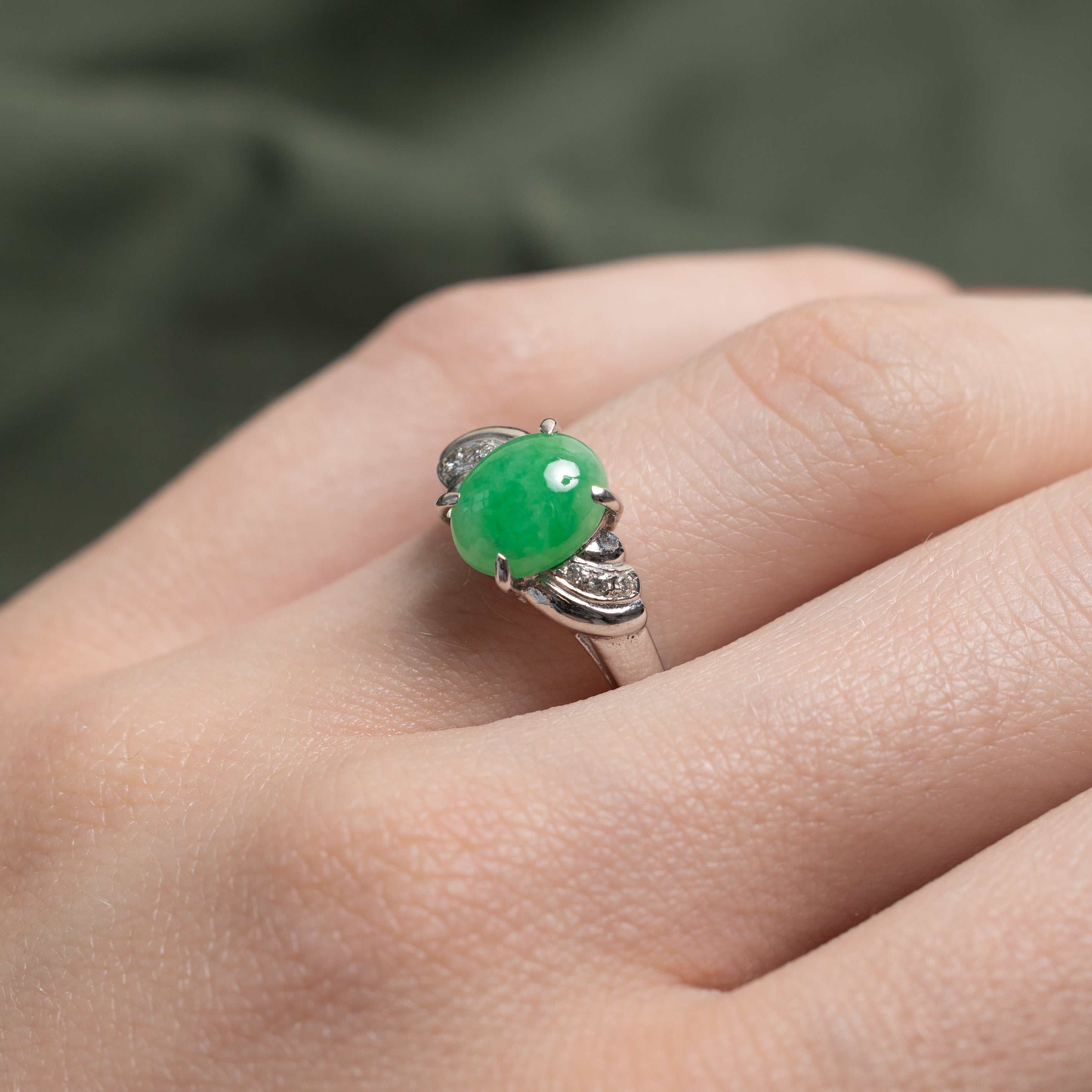 Cabochon Jadeite & Diamond Ring | 1.58ct, 0.03ctw | SZ 5