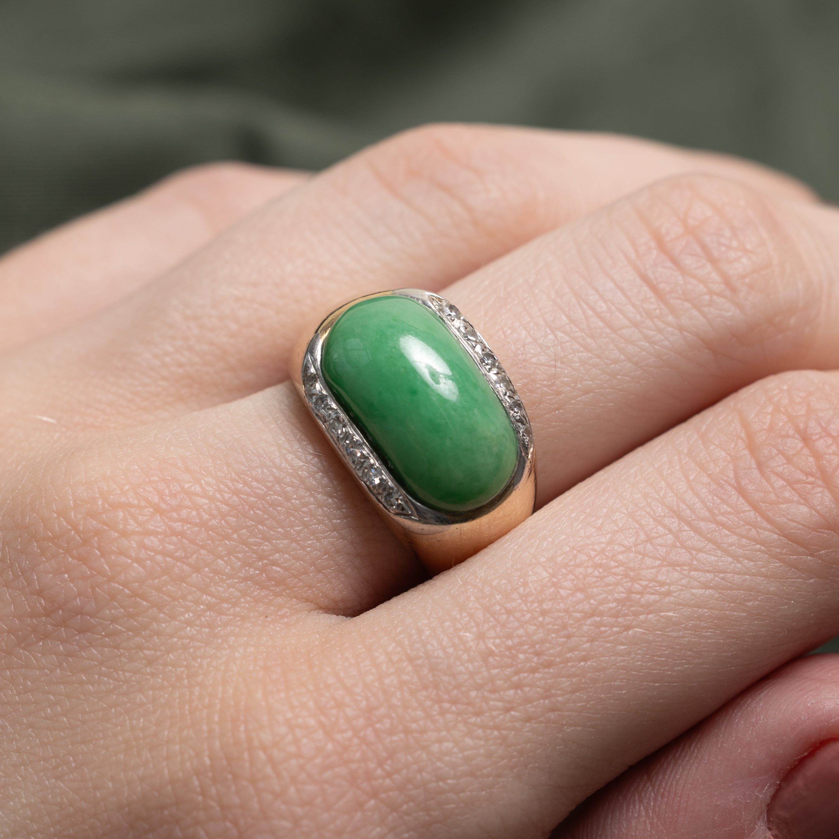 East West Jadeite & Diamond Dome Ring | 7.64ct, 0.08ctw | SZ 6