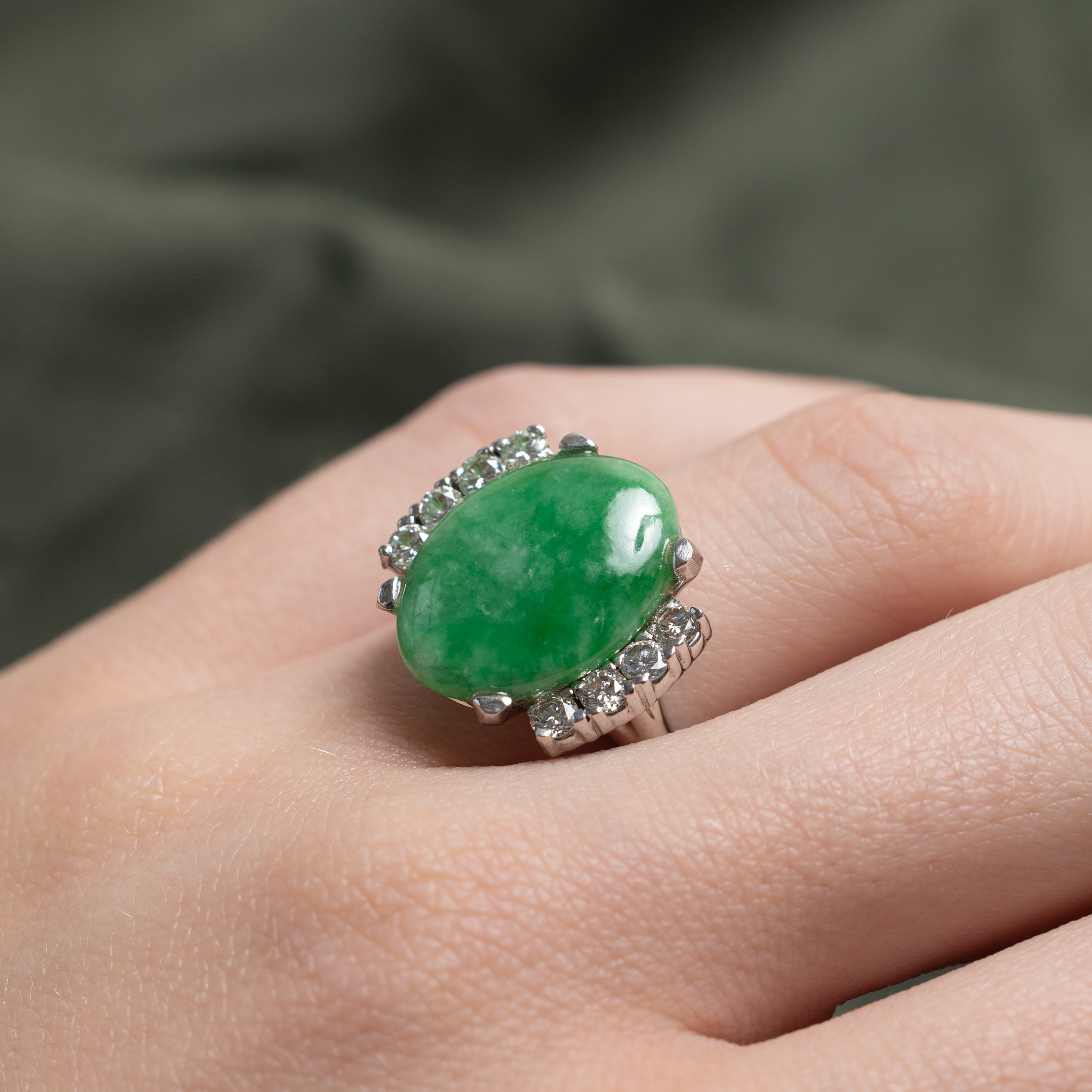 Cabochon Jadeite & Diamond Cocktail Ring | 4.58ct, 0.40ctw | SZ 5