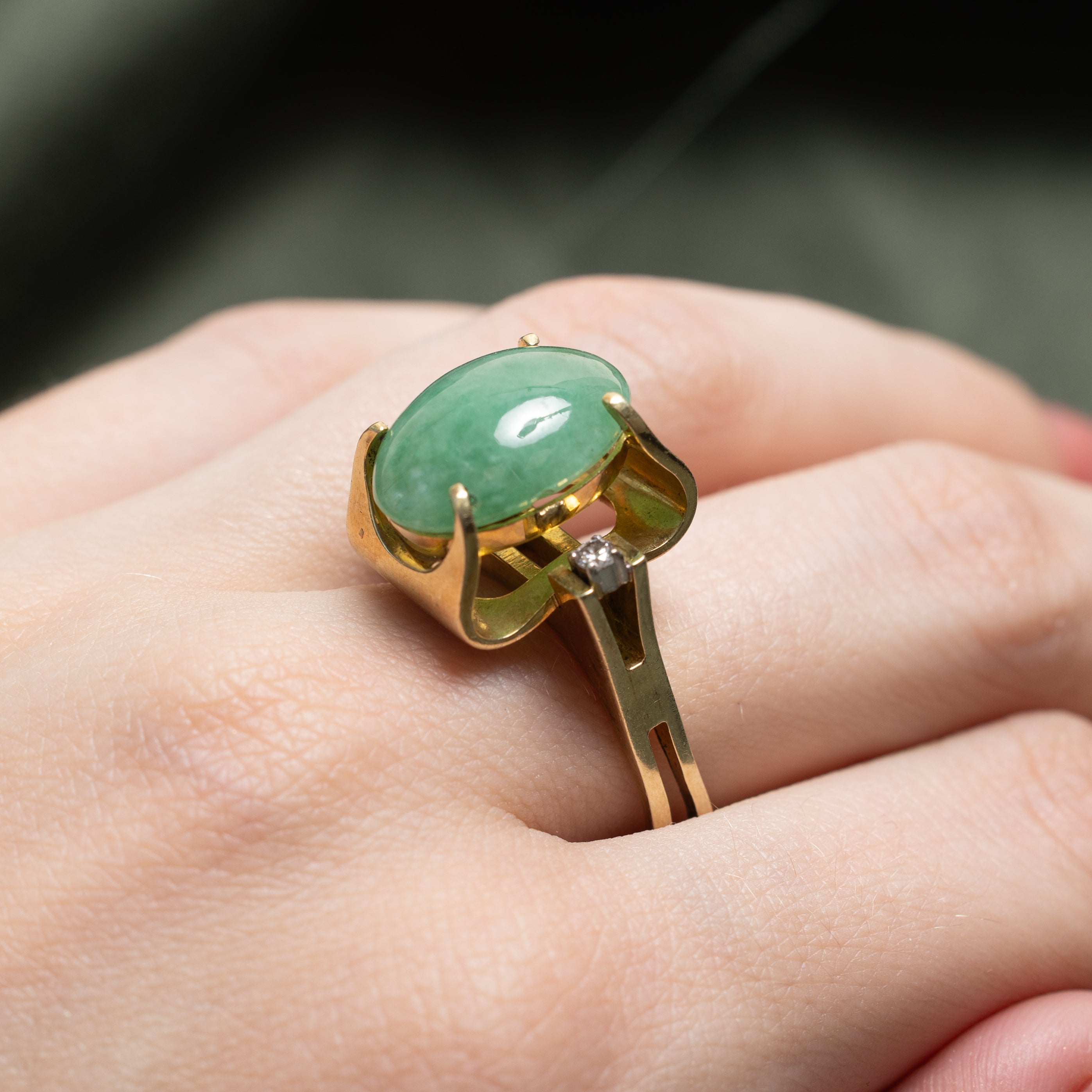 18k Cabochon Jadeite & Diamond Cocktail Ring | 11.40ct, 0.09ctw | SZ 7.5