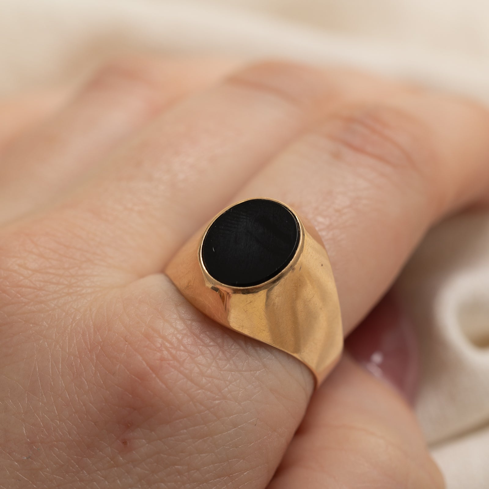 Bague chevalière vintage de Varsovie en onyx 14 carats | 1,50 ct | Taille 11,75