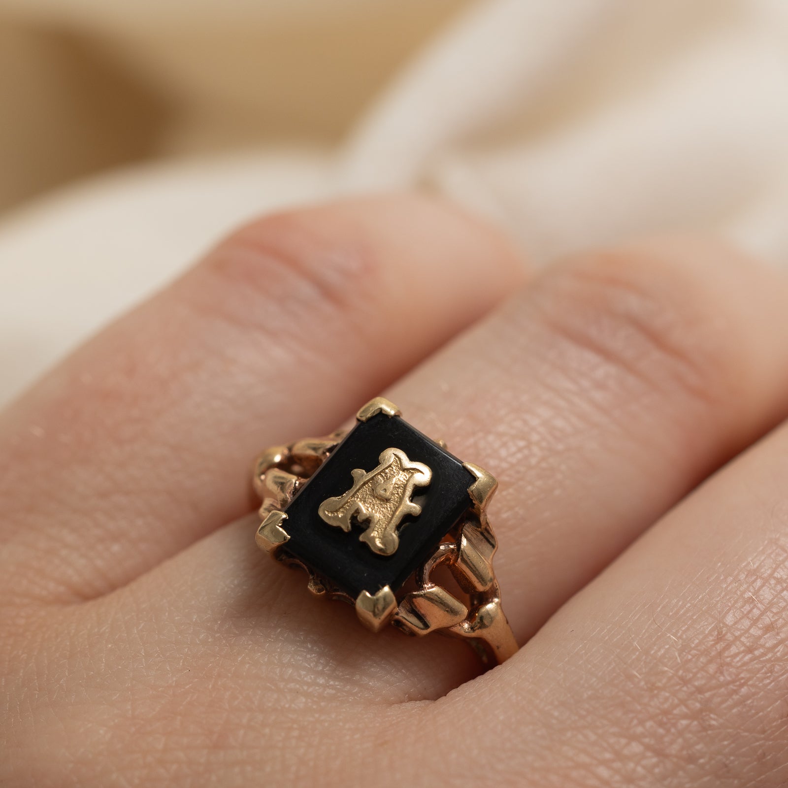 Vintage Canadian Onyx 'A' Initial Ring | 1.30ct | SZ 6