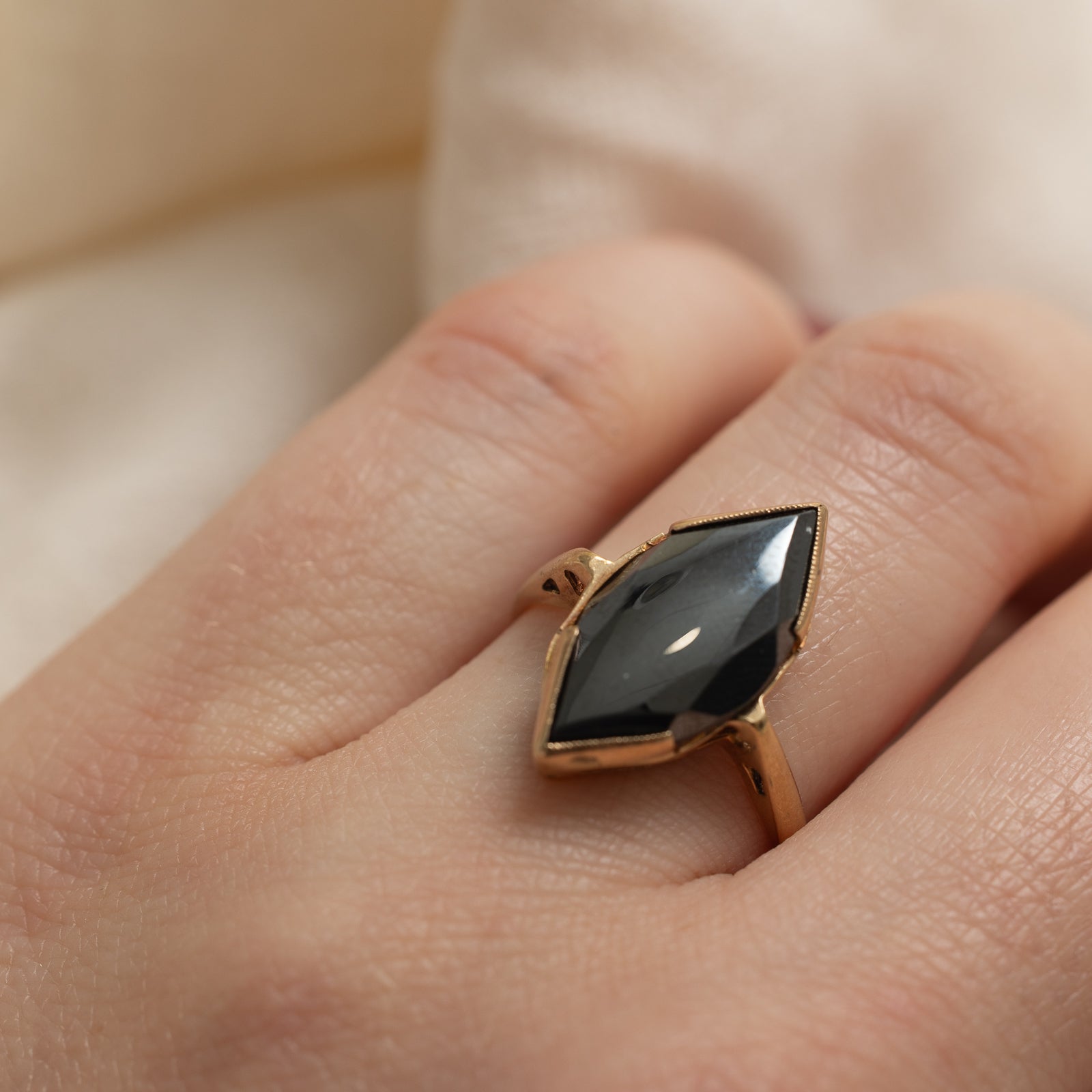 10K Marquise Cut Hematite Ring | 3.65ct | SZ 6.75