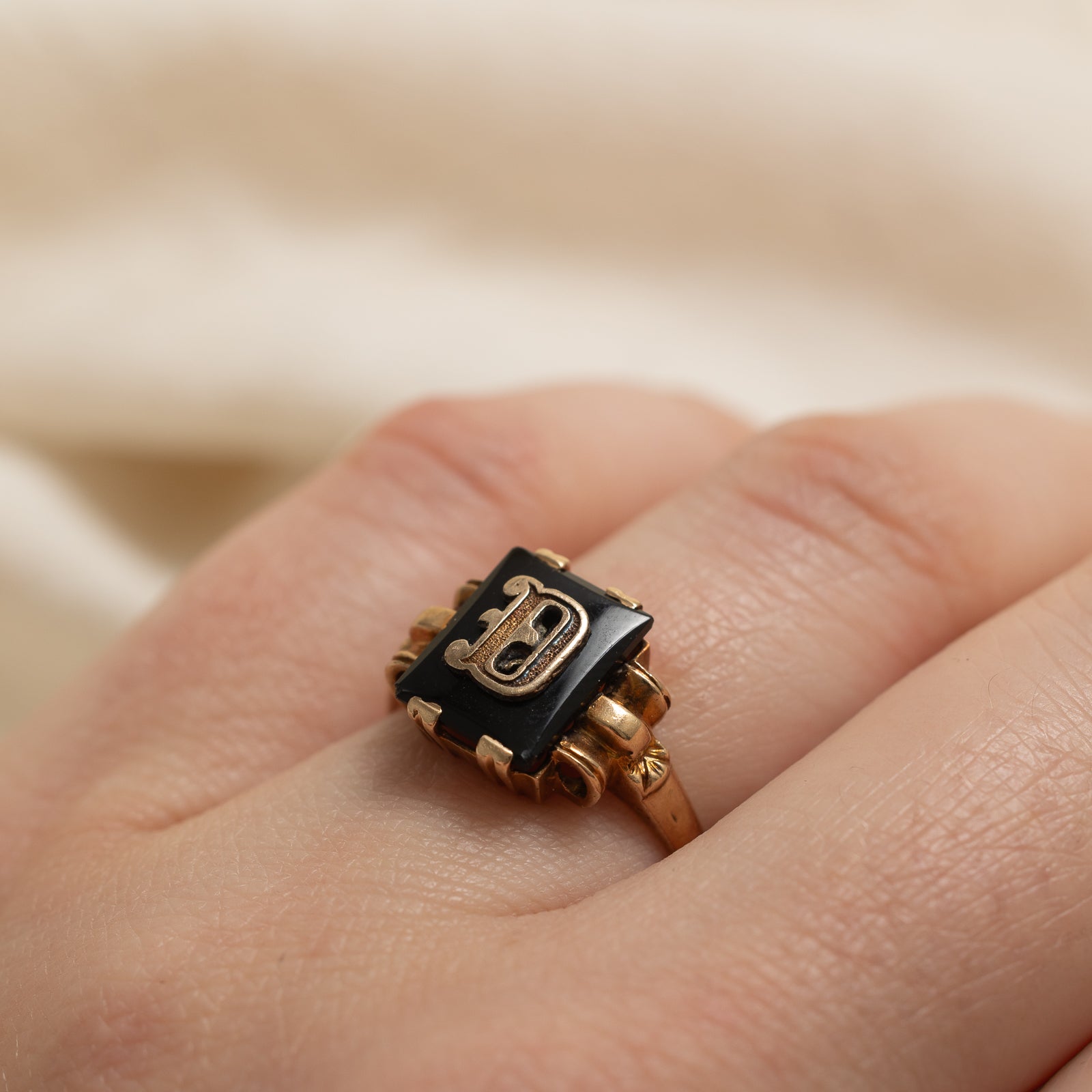 10K Onyx 'D' Initial Ring | 1.20ct | SZ 5.5