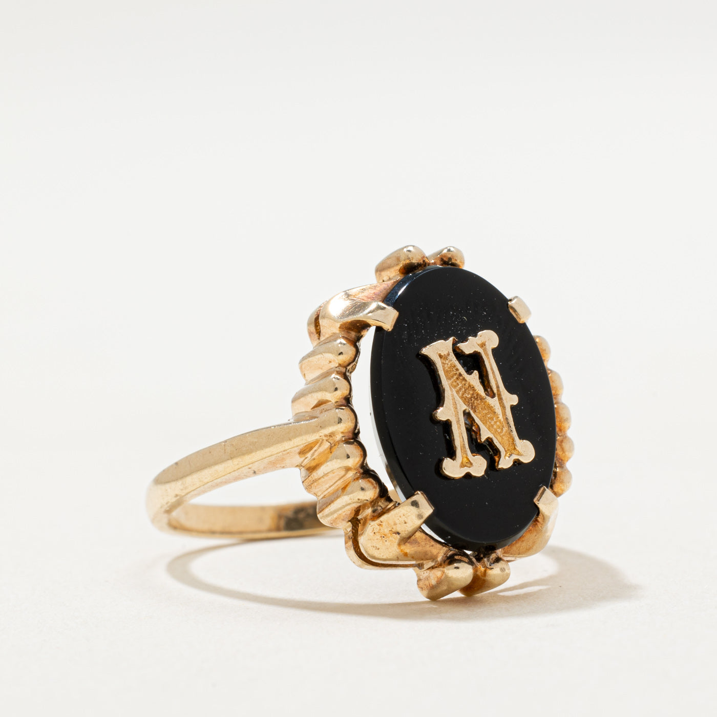 10K Onyx 'N' Initial Ring | 2.50ct | SZ 6.5