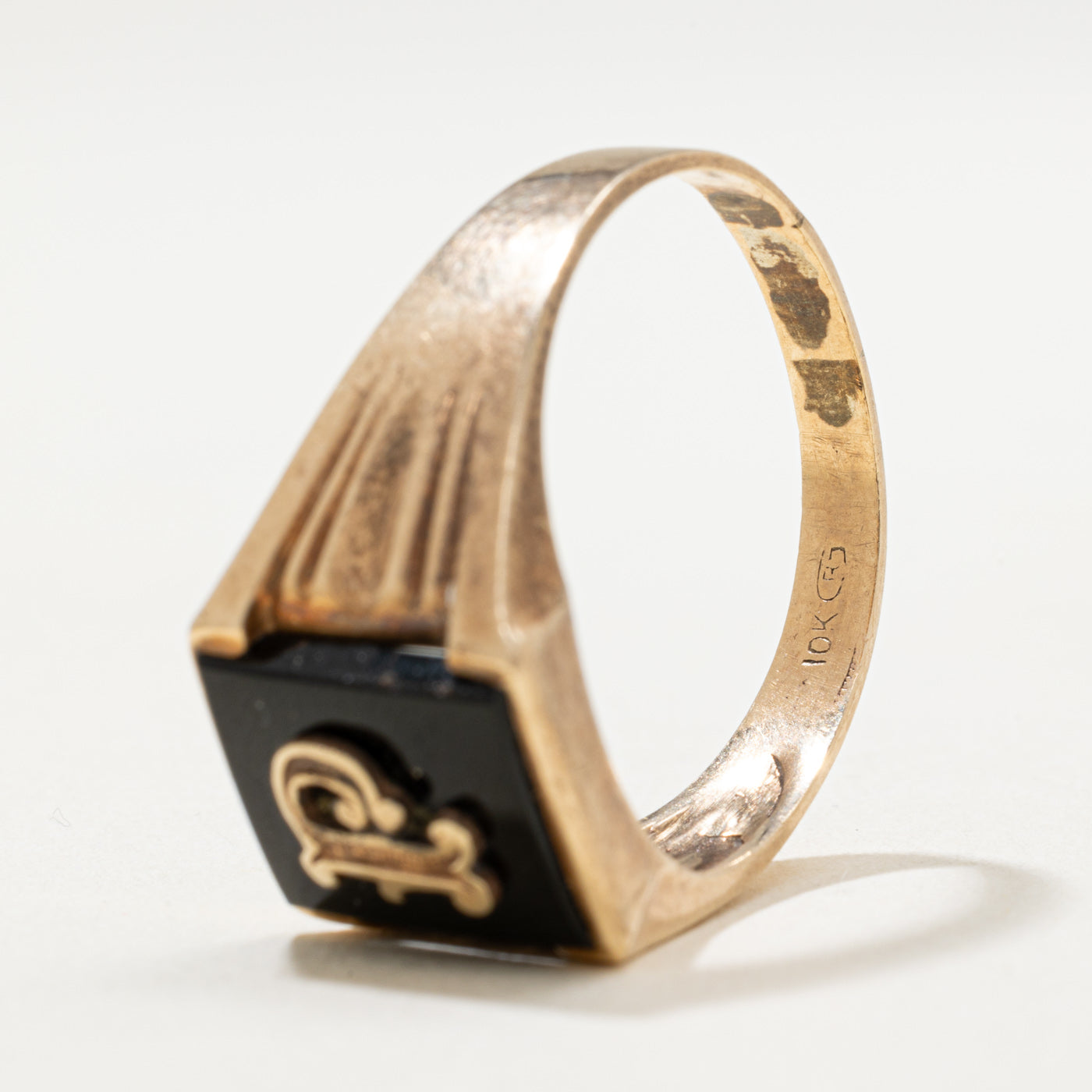 10K Onyx 'P' Initial Signet Ring | 1.70ct | SZ 11.75