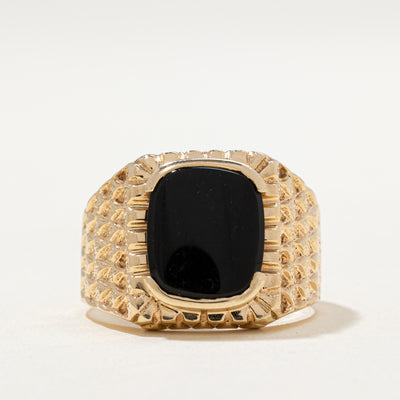 10K Onyx Textured Signet Ring | 2.00ct | SZ 8.5