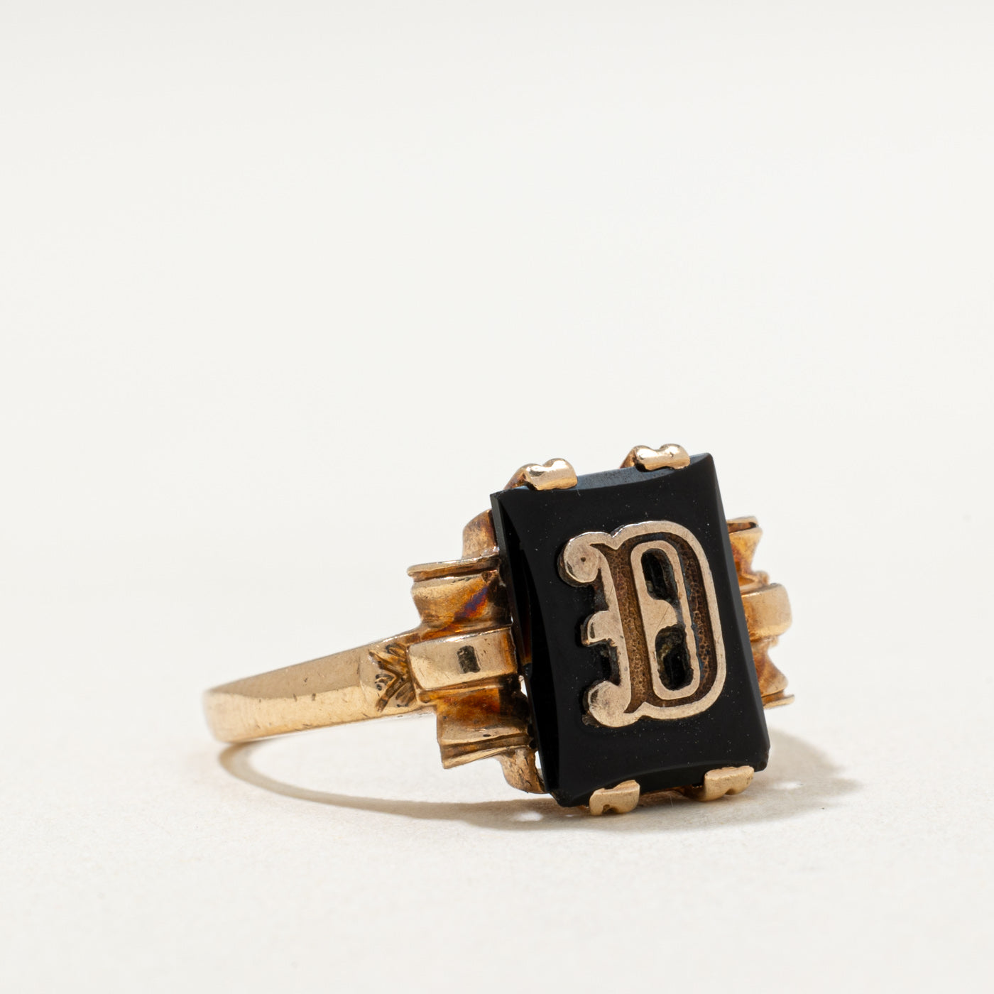 10K Onyx 'D' Initial Ring | 1.20ct | SZ 5.5