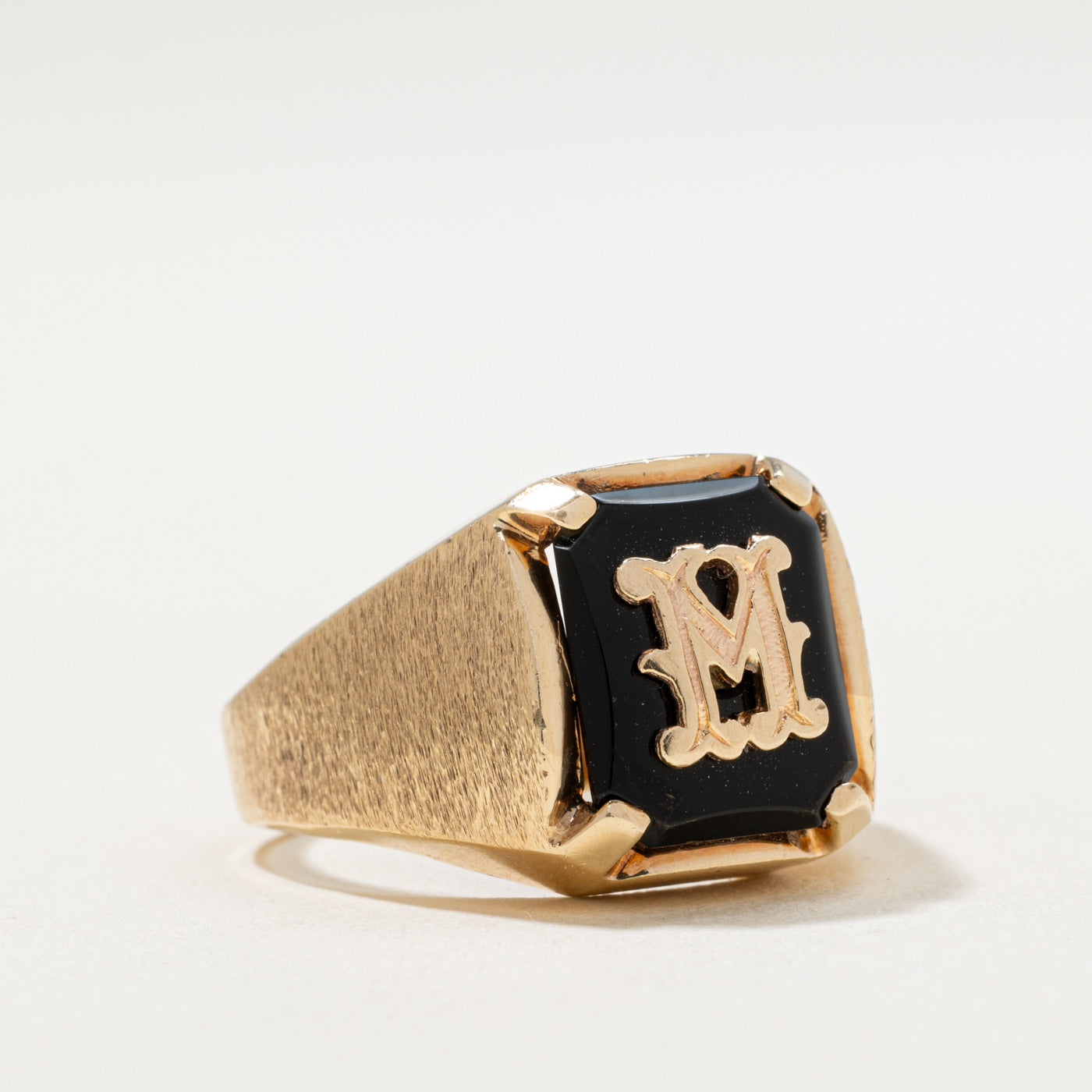 10K Onyx 'M' Initial Signet Ring | 1.90ct | SZ 8