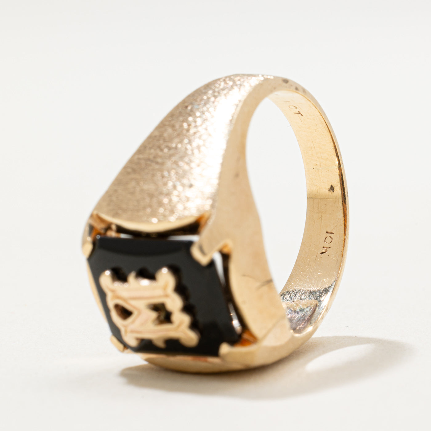 10K Onyx 'M' Initial Signet Ring | 1.90ct | SZ 8