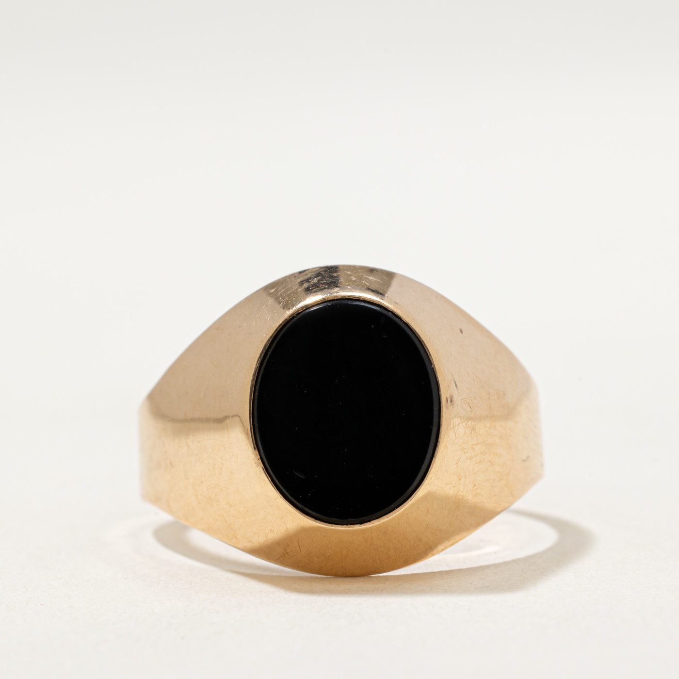 Bague chevalière vintage de Varsovie en onyx 14 carats | 1,50 ct | Taille 11,75